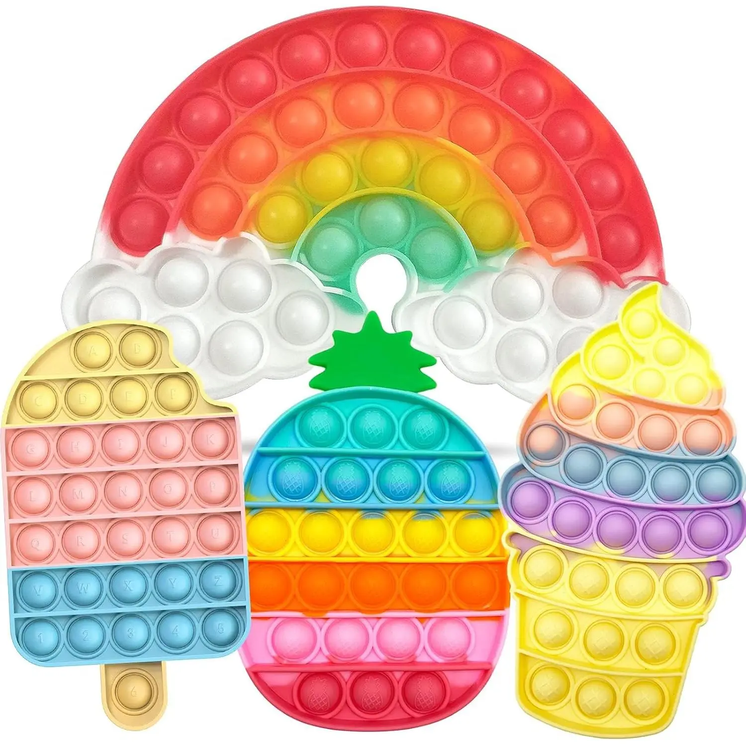 4 Pcs Fidget Toys, Rainbow Push Bubble Fidget Toys Ice Cream Toy Pineapple Squeeze Toys Set for ADHD Autism Stress Relief Toy Giftfidget toys