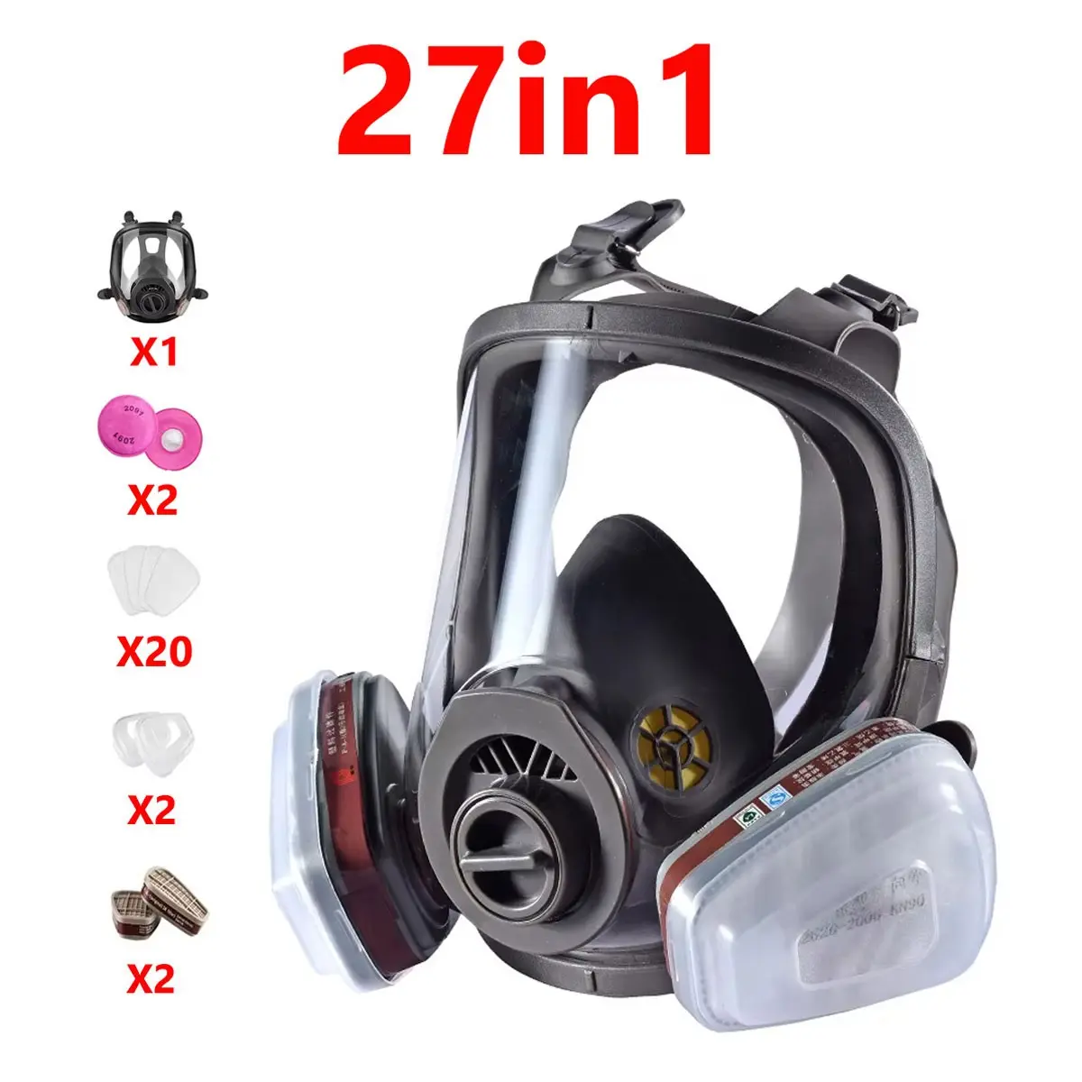 Full Face Gas Masks Survival Chemical Respirator, 40mm Filter, Full Face Respirator Gas Mask, Activated Carbon Filter, Safety Gear, Work Safety Equipment, Chemical Protection, Full Face Coverage
