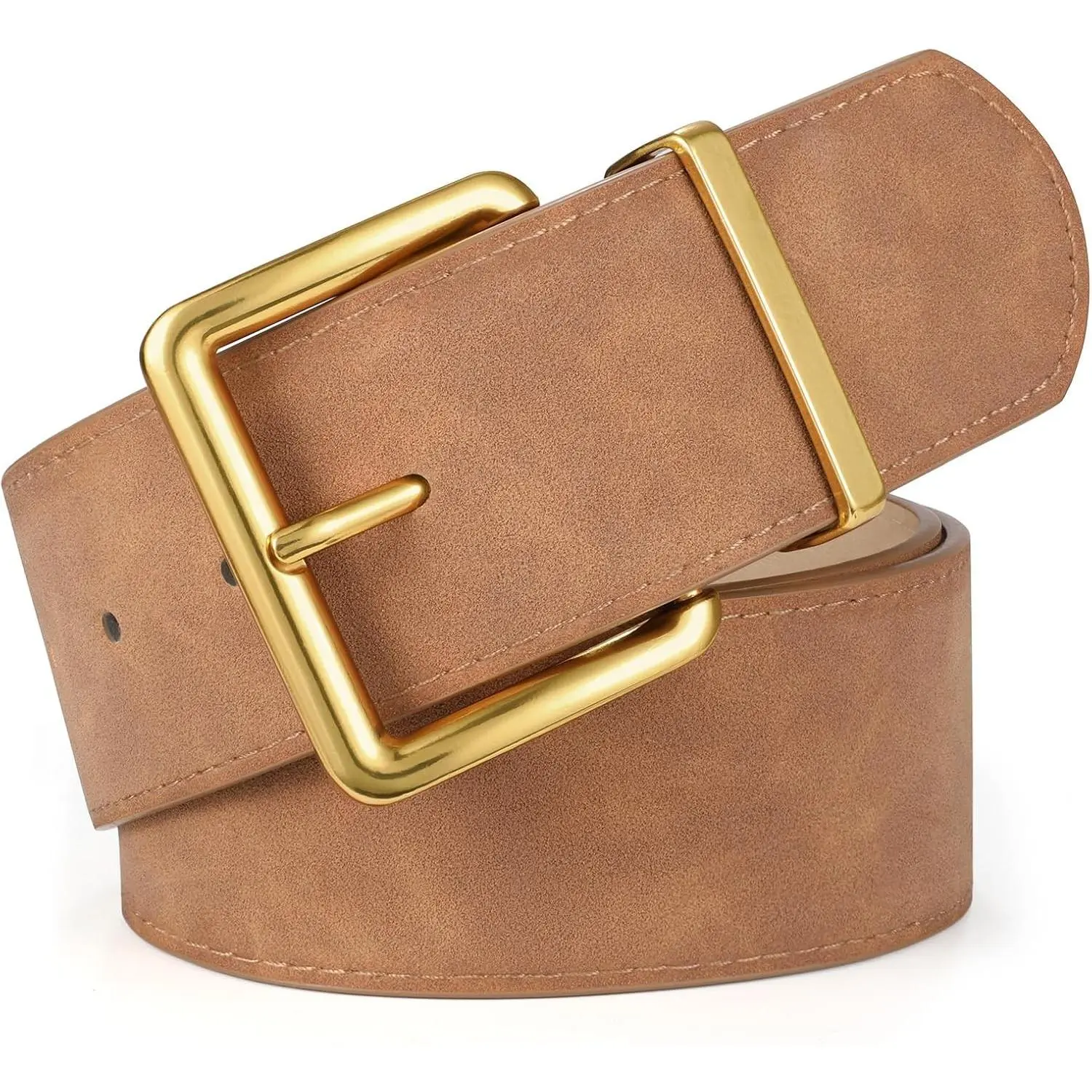 Women's Wide Chunky Suede Belt with Gold Buckle - Fashion Thick Waist Belt for DressesGift
