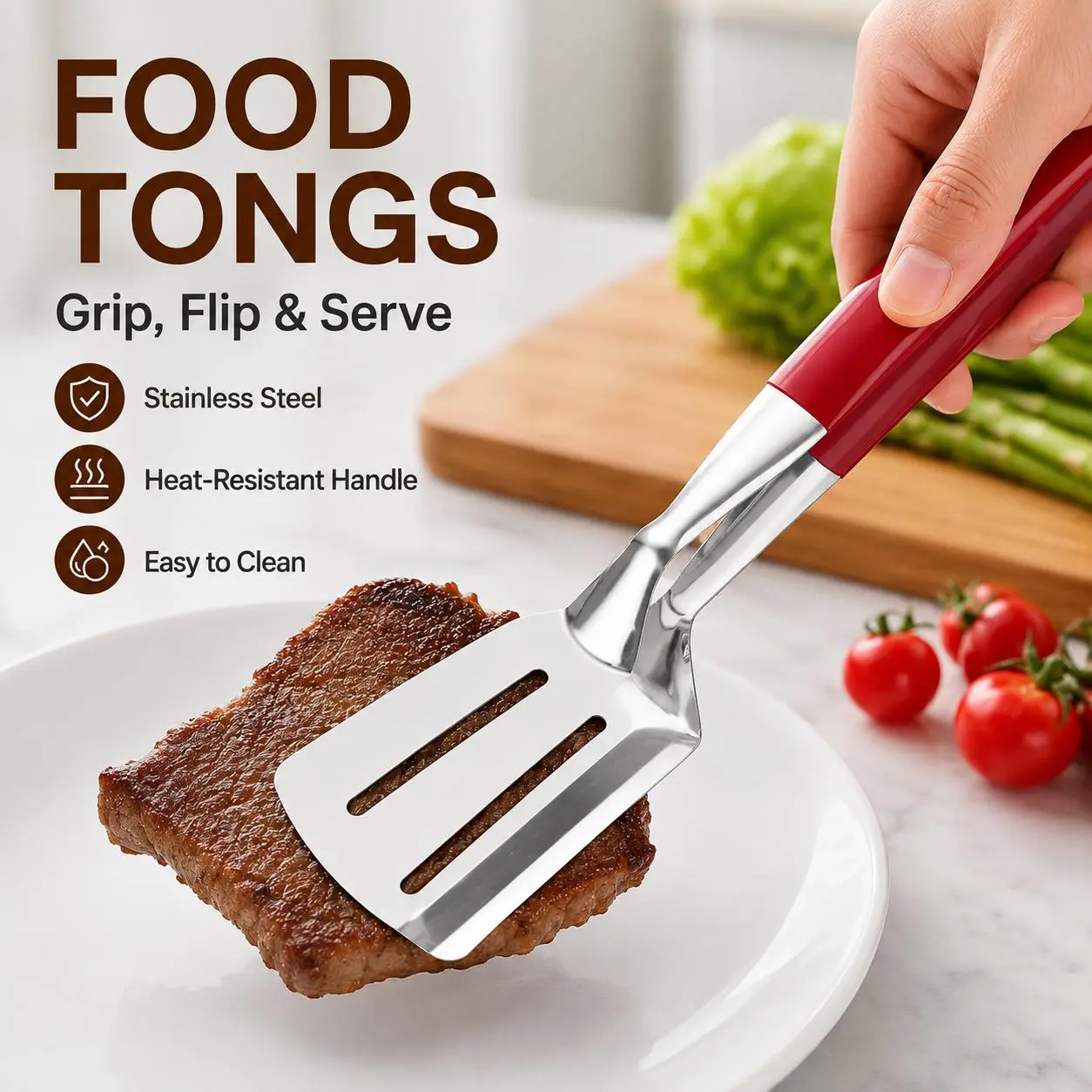 Camp Kitchen 2-in-1 Stainless Steel Steak Spatula Clamp, Sturdy Practical Utensils with Clamp Shape for Fried Steak, Barbecue Grilling