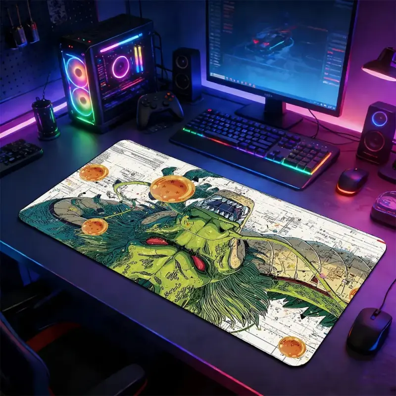 Retro Manga Dragon Ball Divine Dragon Large Gaming Mouse Pad, Non-Slip Rubber Base with Reinforced Stitched Edge, Edgy Anime Mechanical Blueprint Design, Durable Desk Mat for Gaming & Office, Great Gift for Anime Lovers & Gamer Boys