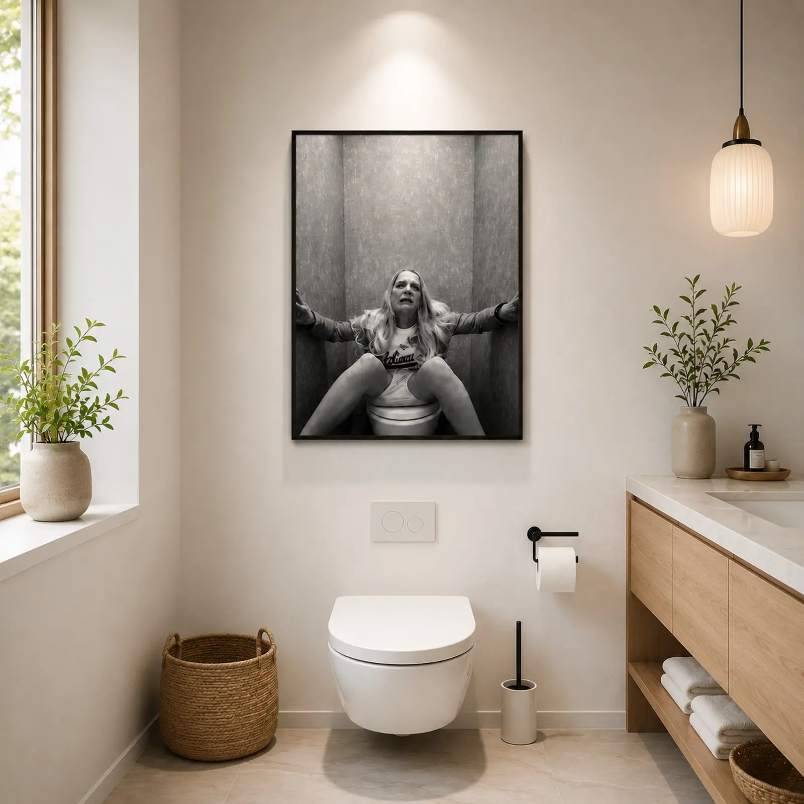 White Chicks Toilet Scene Black-and-White Movie Poster, Bathroom Decor, Room Decor for Women, Home Wall Art, House Decoration Gift, Framed Canvas Print, Funny Bathroom Art, Comedy Movie Decor, Feminine Wall Decor, Toilet Wall Art, Gift for Her
