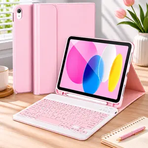 iPad 11th Generation 11 Inch A16 2025 and iPad 10th Generation 10.9 Inch 2022 Keyboard Case with Detachable Bluetooth Keyboard, Protective Cover with Pencil Holder, Square Keycaps, Pink,blue