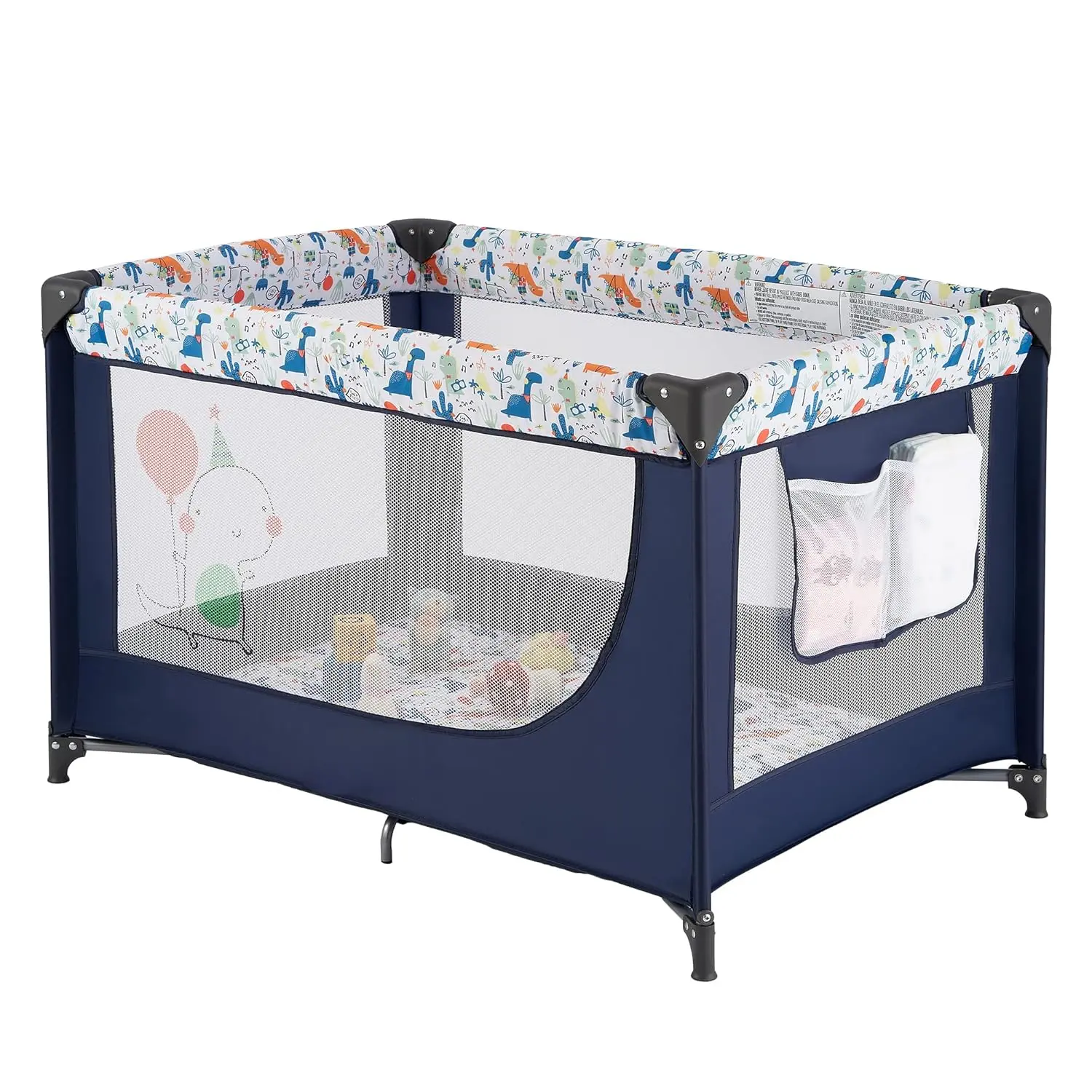 Compact Pack-and-Play Foldable Frame Playard for Babies, Lightweight Portable Crib with Mattress Pad & Carry Bag, Safe Breathable Bed for Home & Trips, Cute Pattern, Play Yard