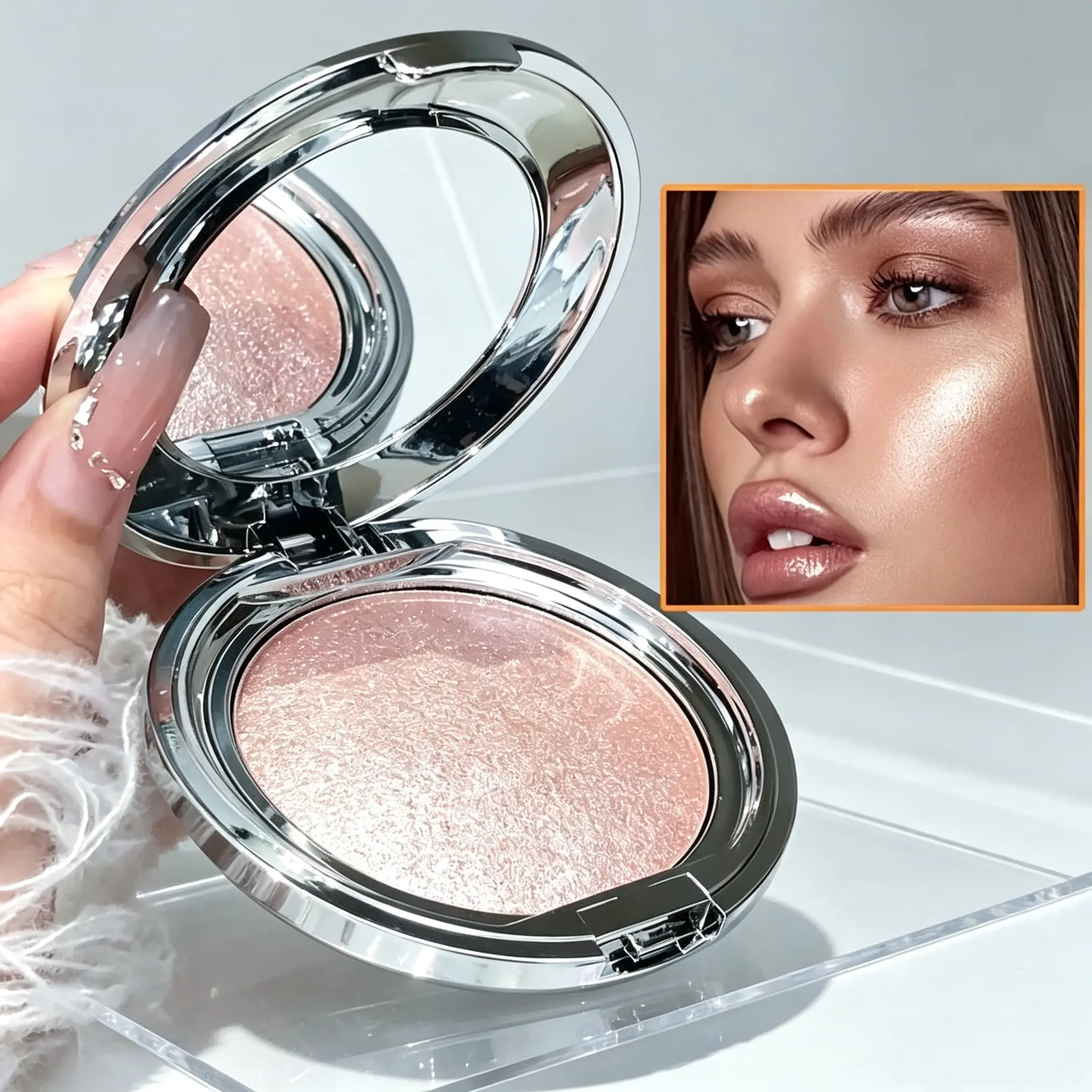 Clear Water-light Baked Highlighter Powder, Fine Non-fallout, Versatile For Under-eye Nose Collarbone, Daily & Western Makeup Shimmer Highlight