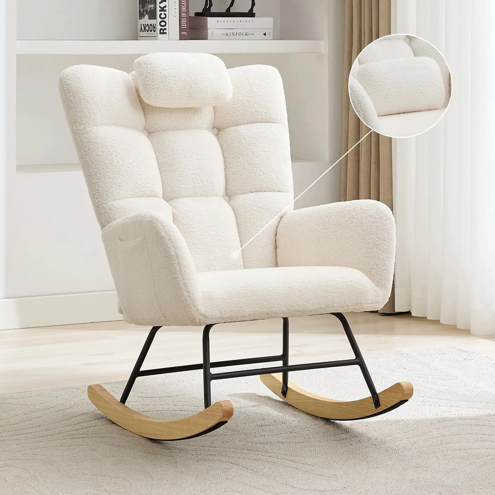 Rocking Chair with Ottoman,Upholstered Glider Rocking Chair with High Backrest, Armchair Reading Chair
