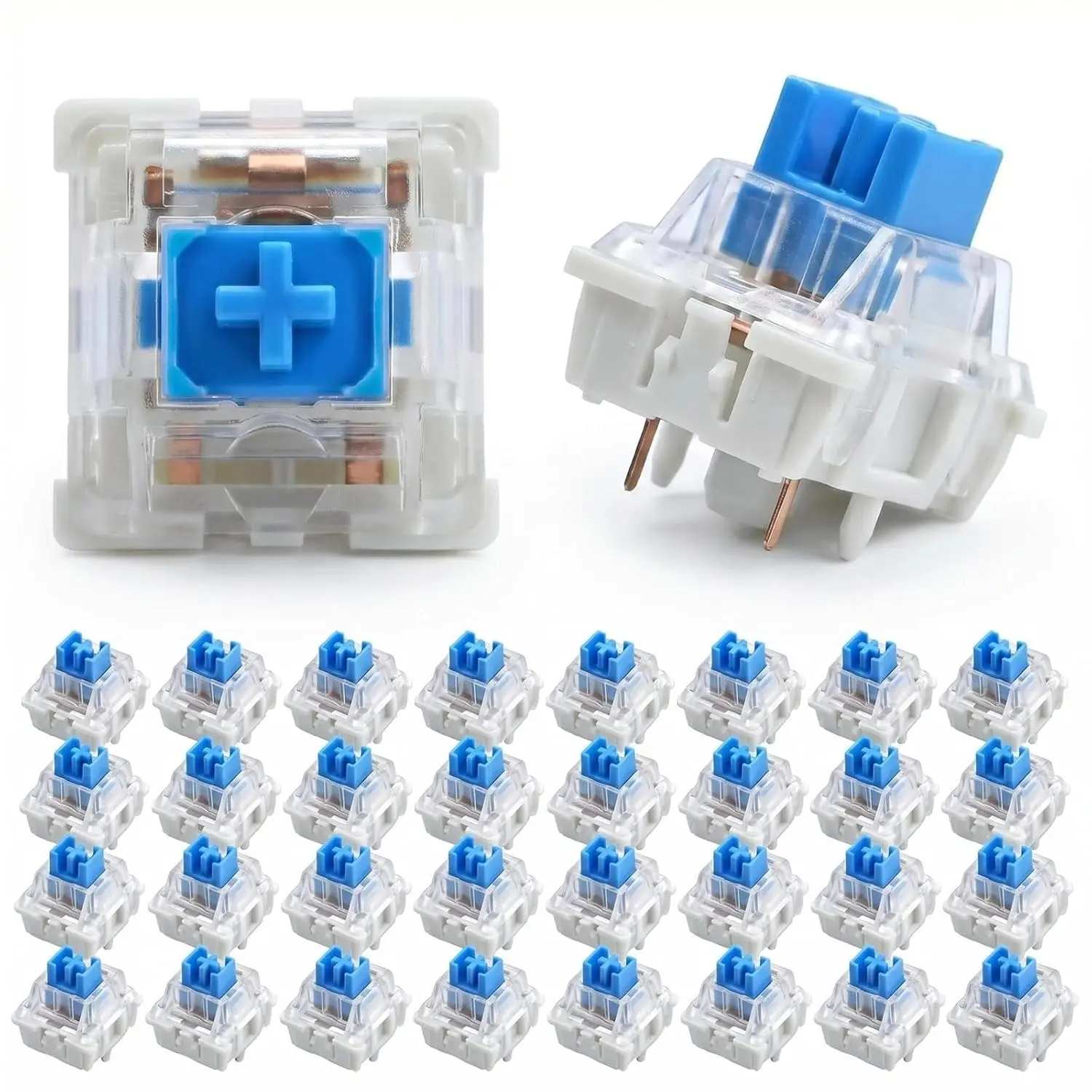 30-Count MX Standard Clicky 3-Pin Blue Mechanical Keyboard Switches, Tactile Press, Hot-Swappable for DIY Enthusiasts, Clicky Sound