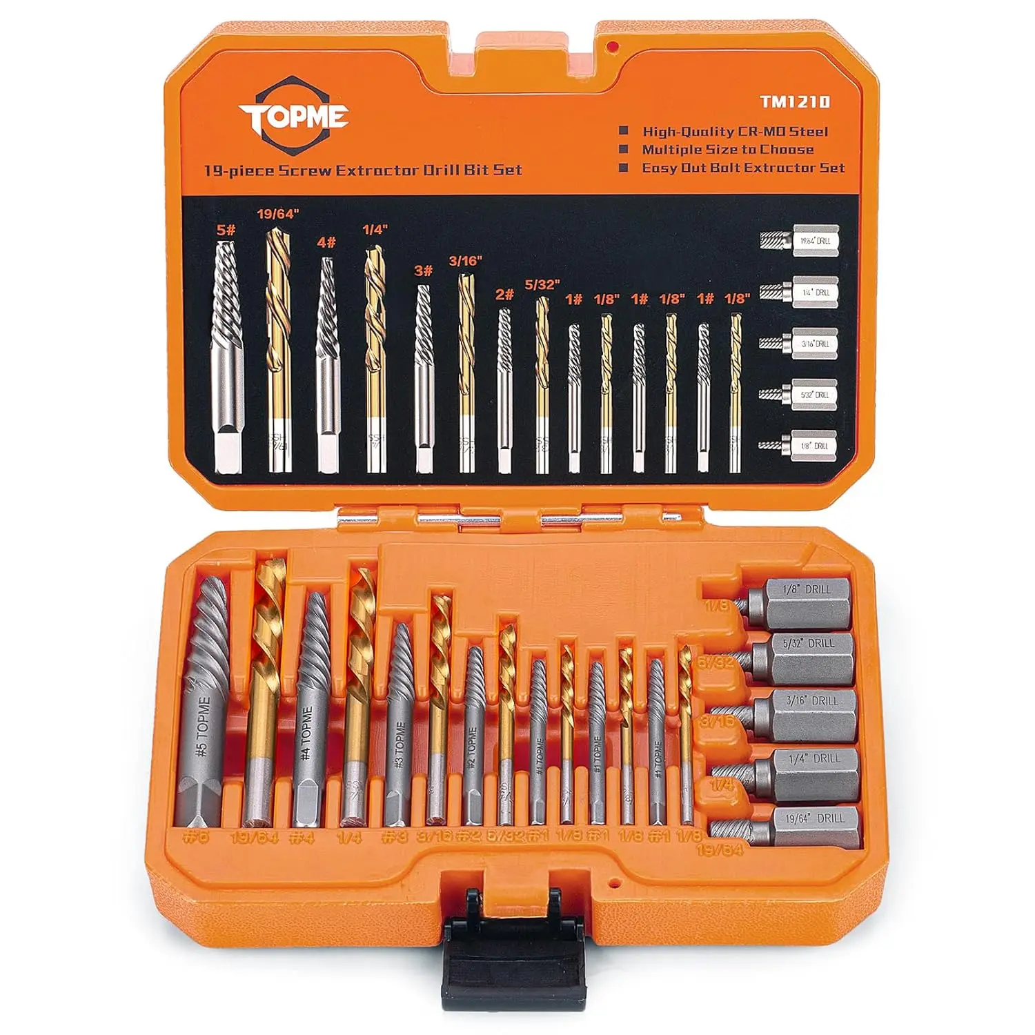 19 Piece Easy Out Screw Extractor Set and Left Hand Drill Bits Set | HSS Steel Reverse Drill Bit for Removing Stripped Damaged Broken Screw, Bolts, Nuts