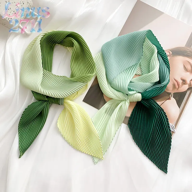 Gradient Crinkle Pleated Skinny Scarf Women Multi-use Neck Hair Ribbon Bag Decor Elegant Small Neckerchief Spring Autumn Office Shirt Matching Daily Accessory Gift
