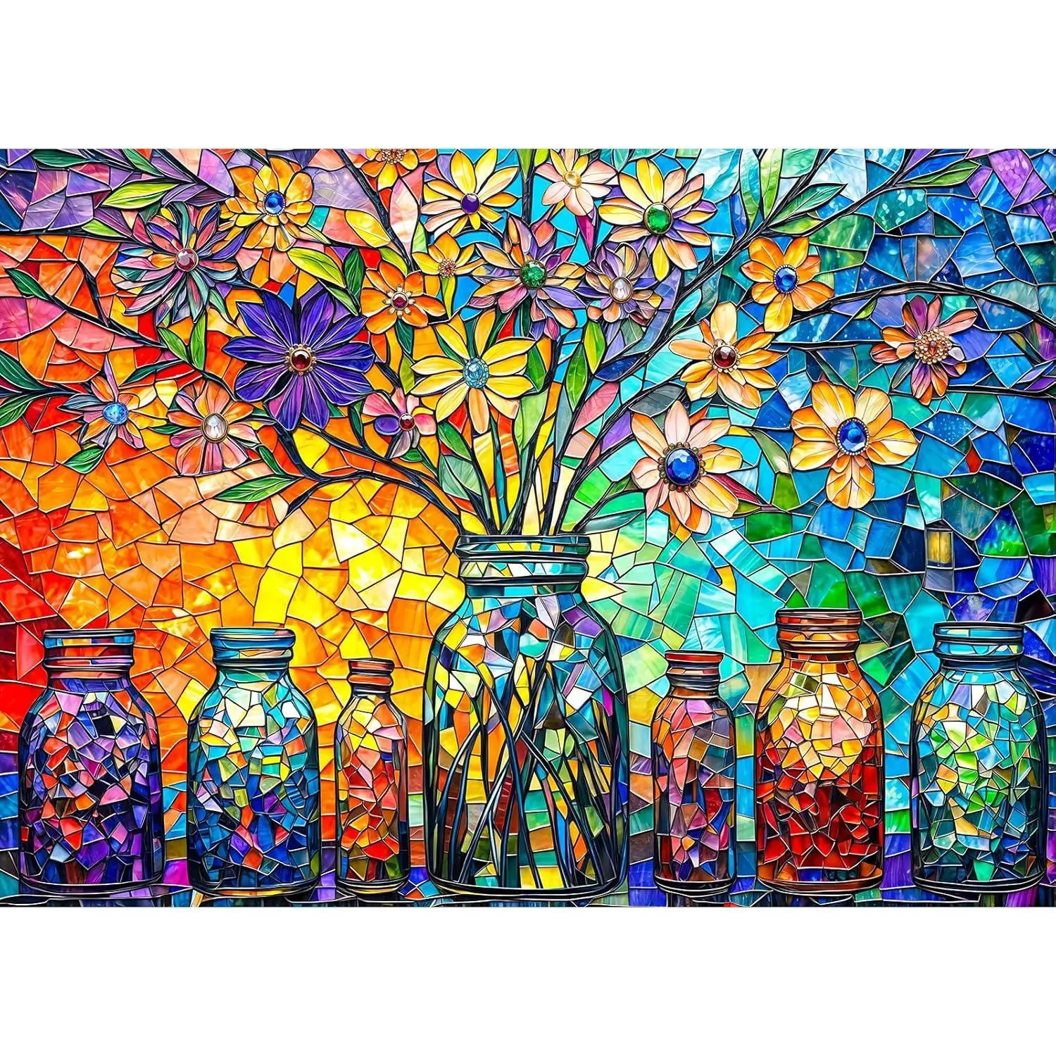 Stained Glass Puzzles Flower of Life Puzzles for Adults 1000 Piece, Jigsaw Puzzles for Adults, Adult Challenging Game Toys, Impossible Puzzle, Family Decoration Puzzle,dorm essentials