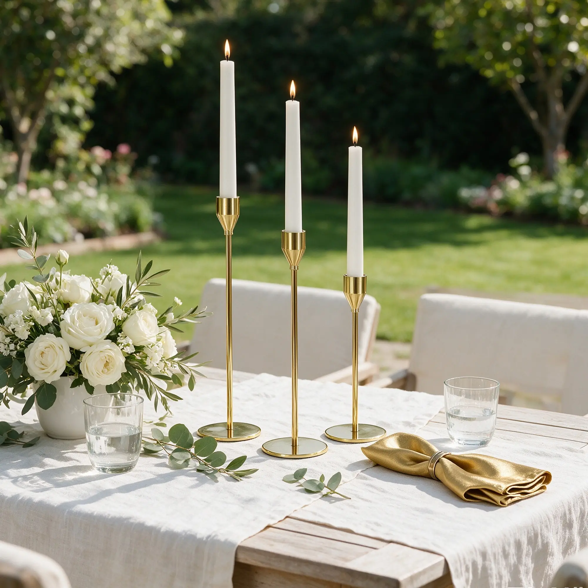 Tall Candle Holder Set, 3-Piece Conical Pillar Candle Stick Stand Decor, Centerpiece for Table, Wedding, Holiday, Fireplace, Vintage Room Decoration, Moving Gift