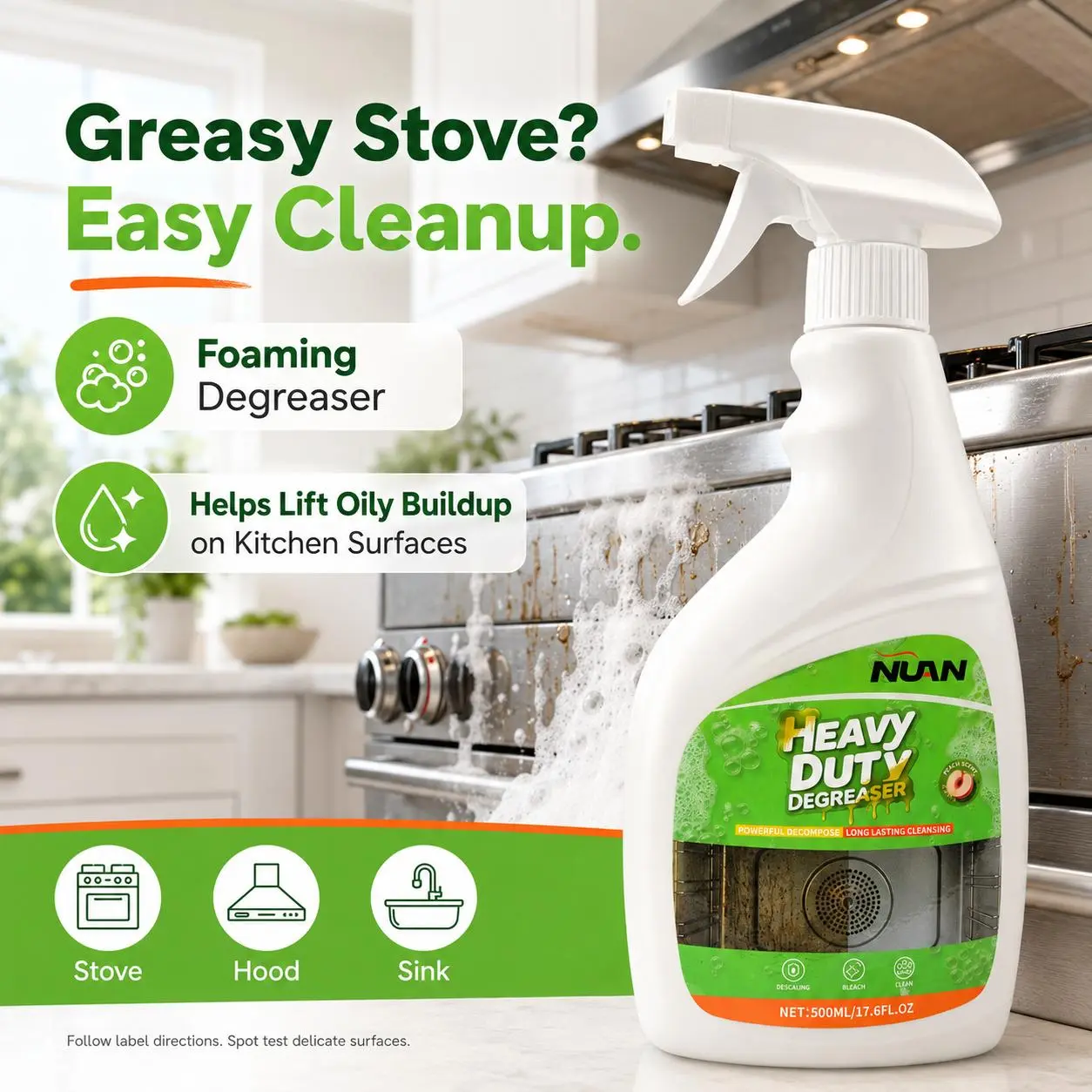 NUAN Heavy Duty Liquid Degreaser - All-Purpose Cleaner for Indoors, Tackles Stubborn Kitchen Stains - MY0522