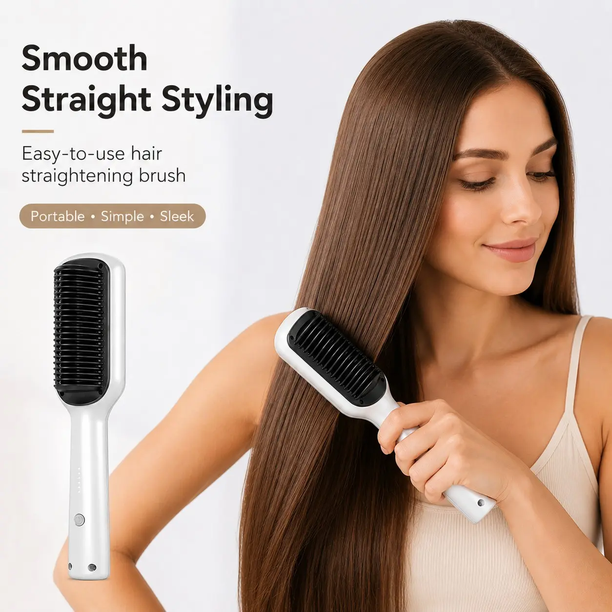 KSKIN Mini Hair Straightening Brush 2 in 1 Hair Straightener and Curler Electric Styling Comb Portable Flat Iron Hair Tool Fast Heating Hair Styler for Women Travel & Daily Use KD680 1 Pcs