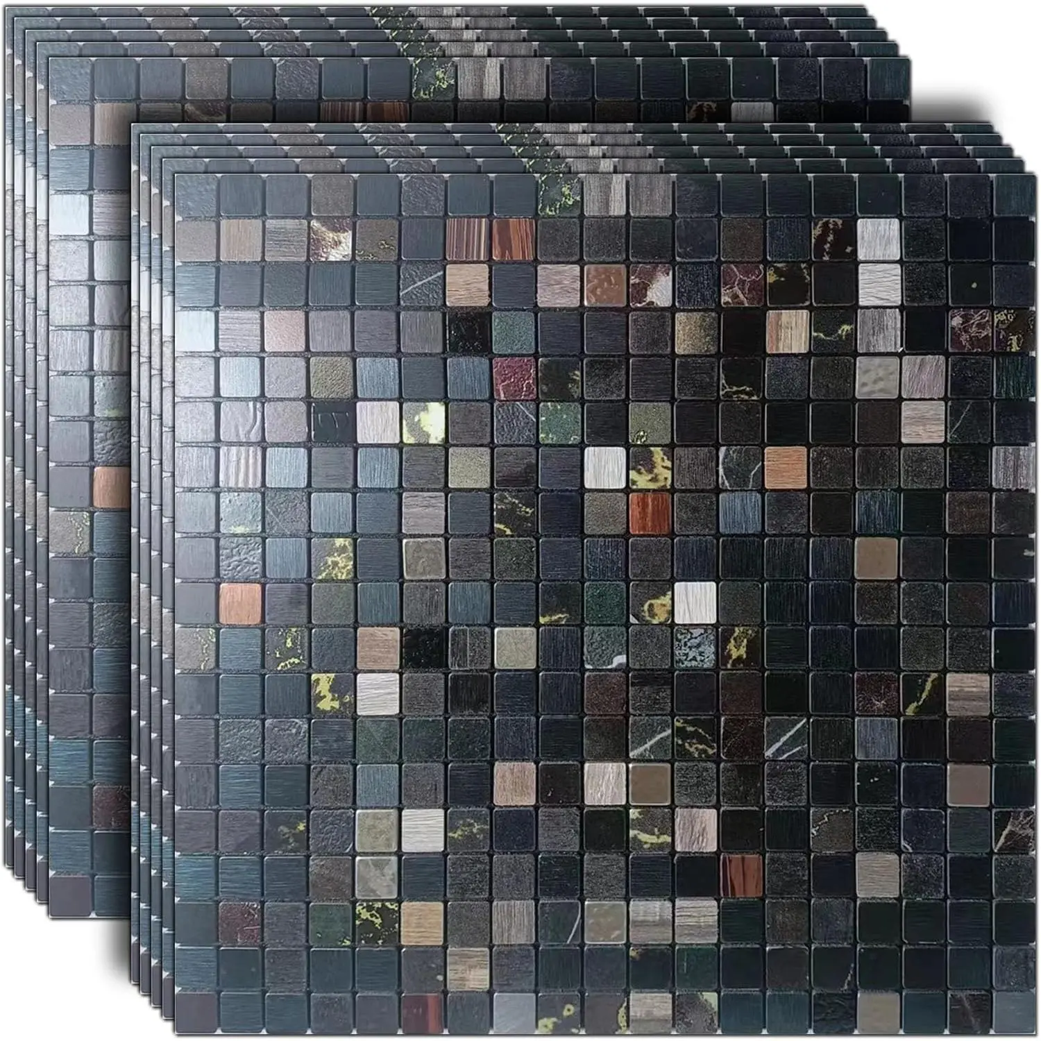 10 Sheets Peel and Stick Backsplash Tile for Kitchen, Self-Adhesive Mosaic Tile, Stick on Bathroom Vanities, Fireplace Décor, Laundry Table(12" X 12") (Black Printing)