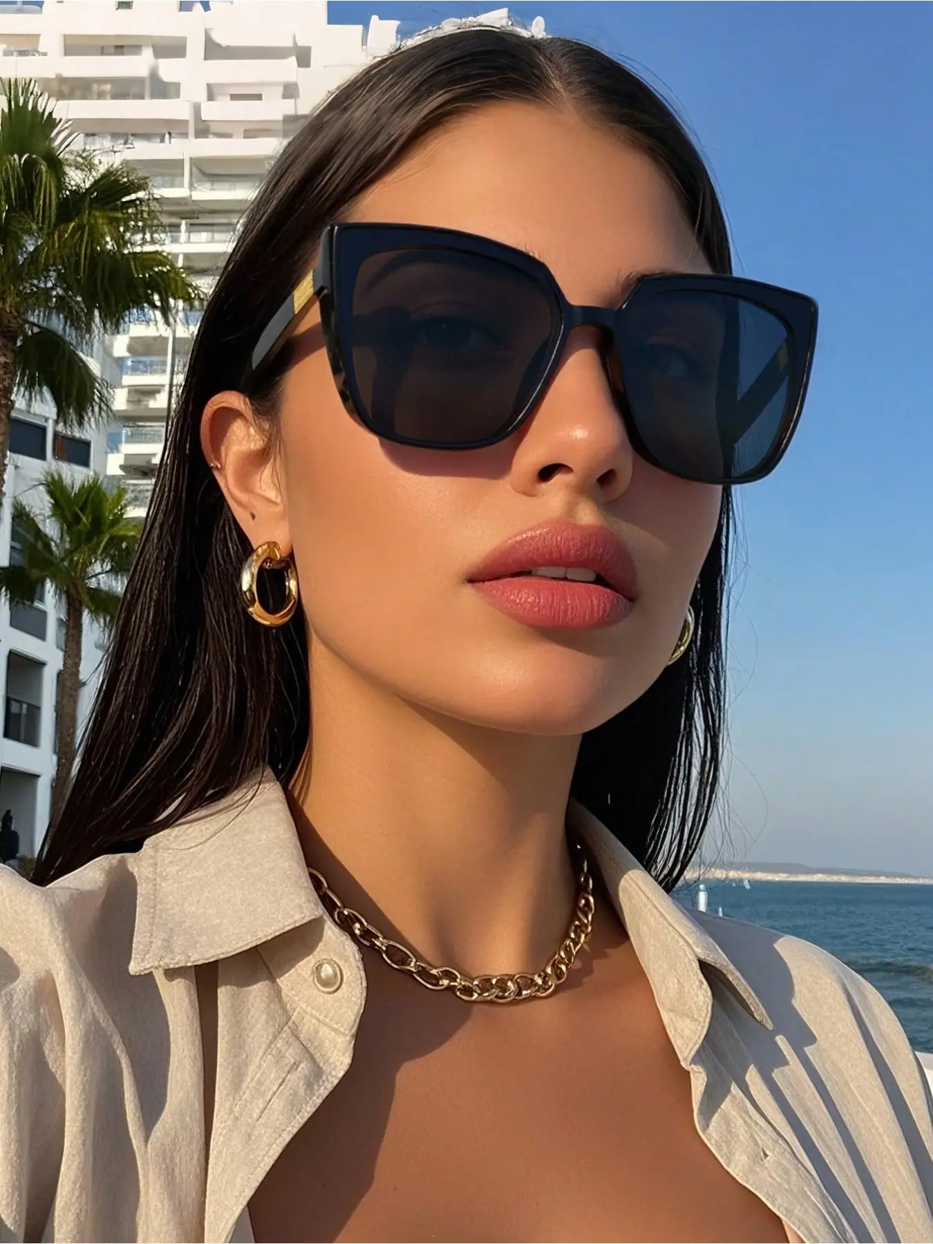 1 Pair Unisex Black Oversized Square Sunglasses, Bold Square Shades, Travel, Holiday Outfits, Sports Style, Driving, Music Festivals, Vacation, Golf, Hiking, Outdoor Activities, Casual Outdoor Sunglasses