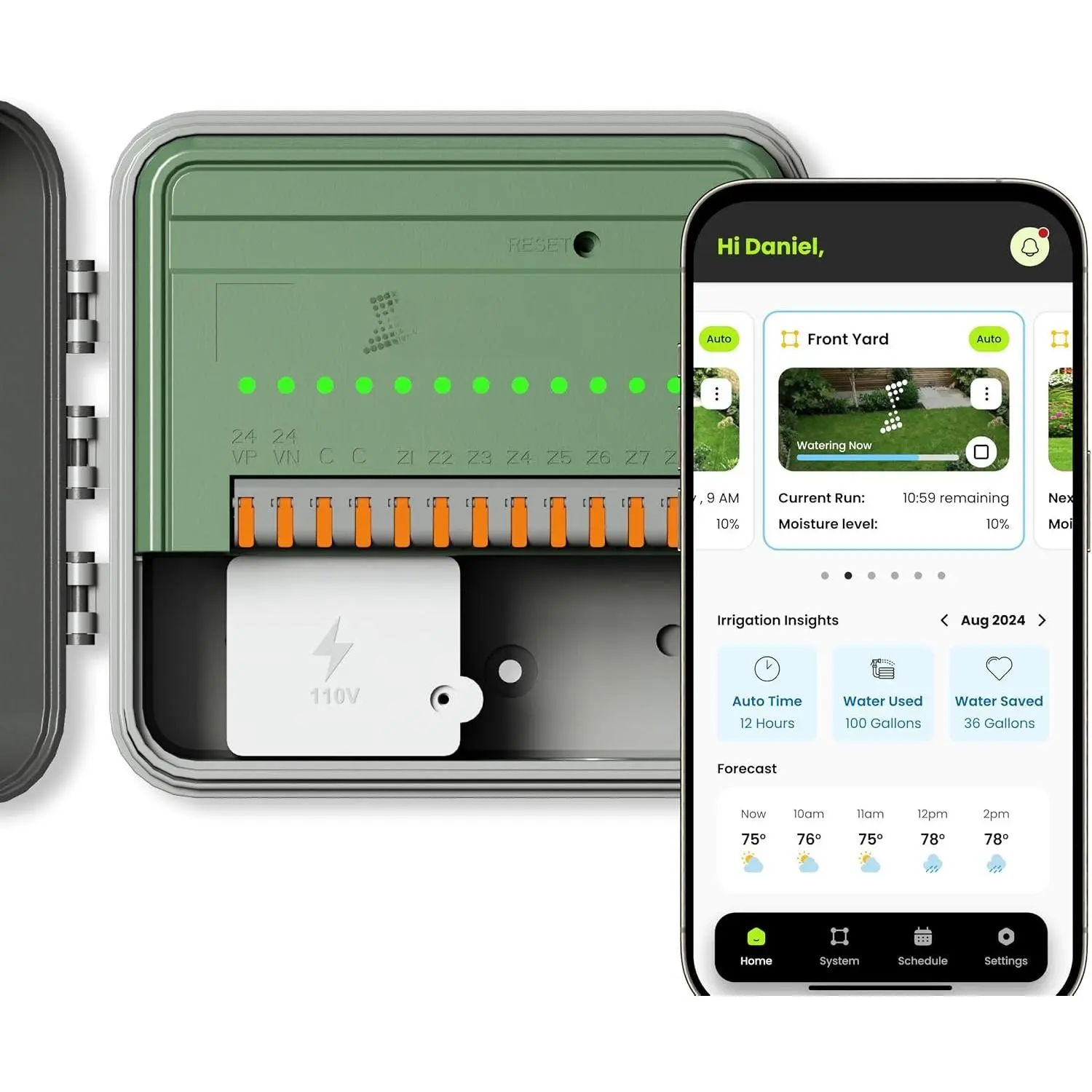 8-Zone WiFi  Sprinkler Controller, Indoor or Outdoor Install, IP54 Weather Resistant, App Based Irrigation Timer, Rain Aware Auto Skip, No Required Subscription, Sensor