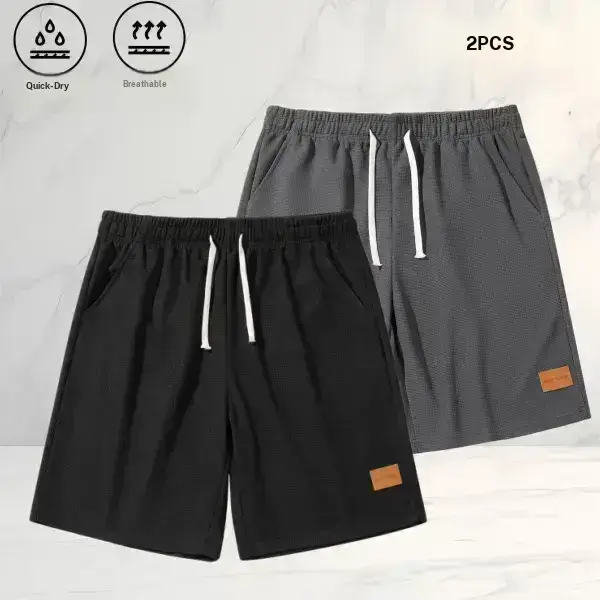 Men’s summer casual breathable shorts, trendy casual style, quick drying and airy, side pockets, waffle fabric, loose fit for comfort, skin friendly and smooth, suitable for gym training and outdoor activities, two piece set lightweight tiktokshopspringgl