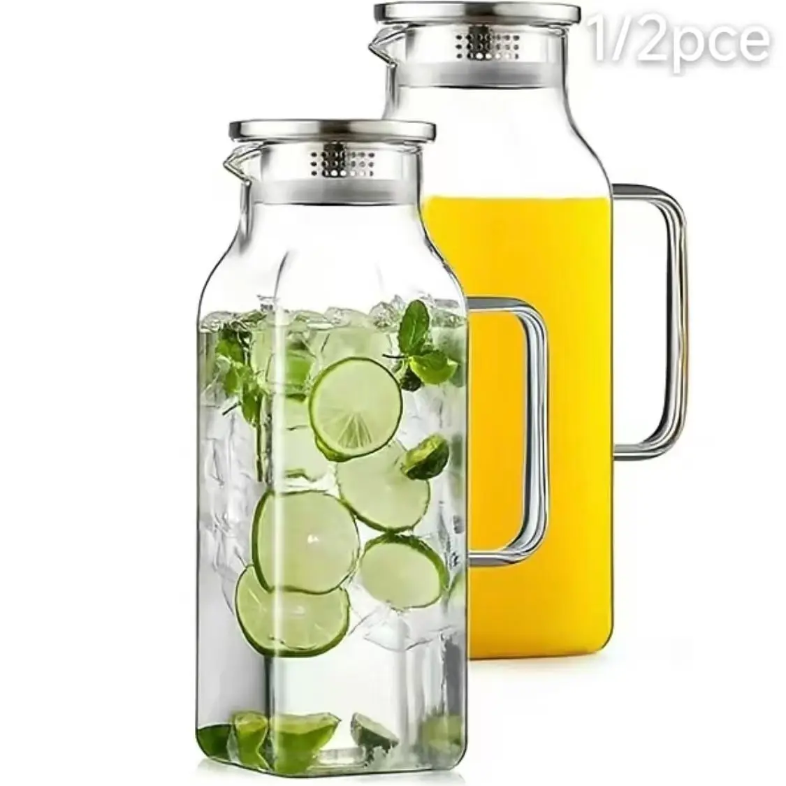 2L/68oz Square Borosilicate Glass Jug with Lid & Handle, Heat & Cold Resistant Reusable Water Pitcher for Fridge, Iced Tea Jug, Water Jugs, Glass Kettle