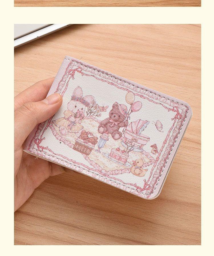Cute Pink Bunny Bear Driver License Holder Cartoon Card Wallet Kawaii ID Card Case with Lace Design Car Document Organizer Credit Card Storage Cute Car Accessories Gift for Girls