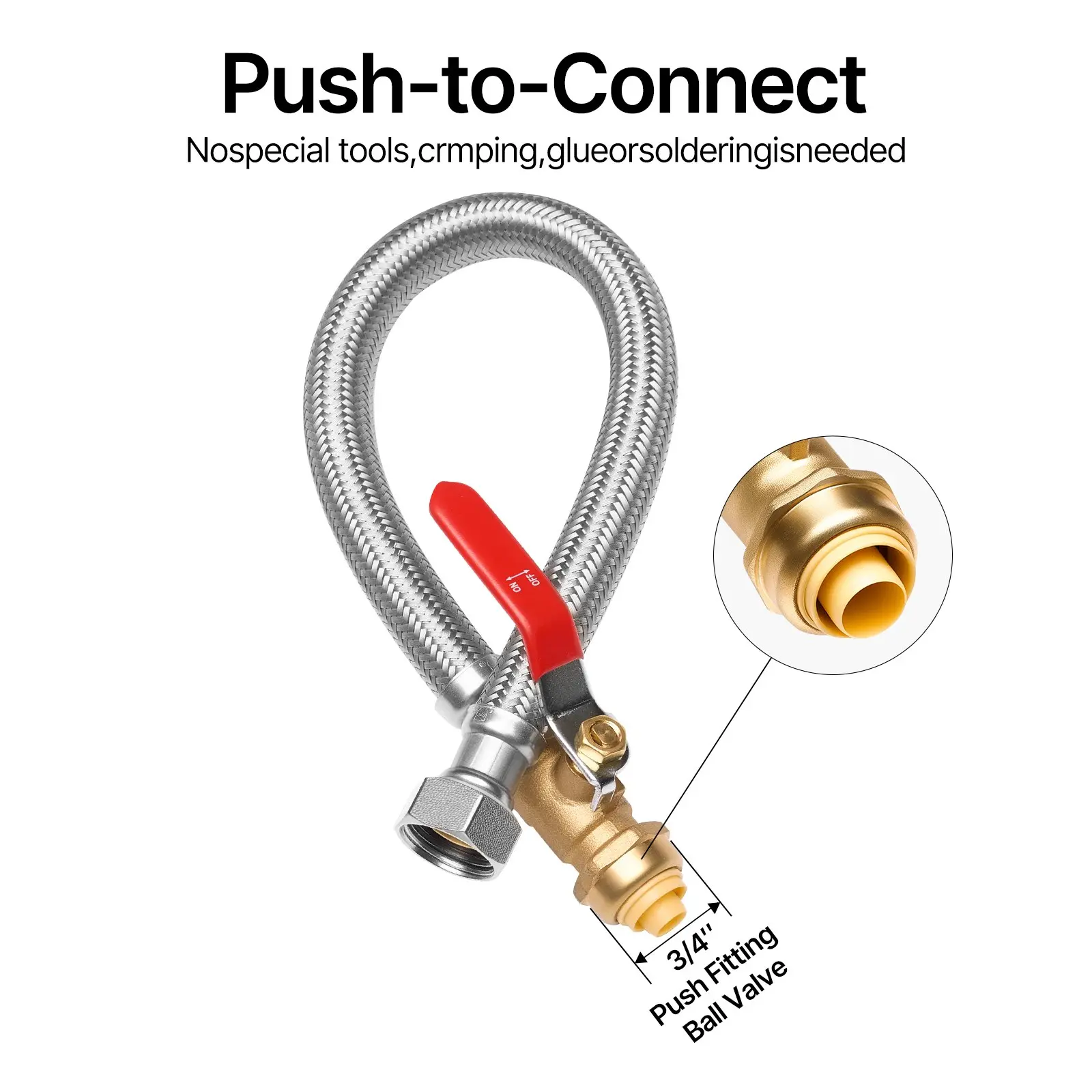 VEVOR Water Heater Kit, Push-Fit Valve Flexible Water Heater Connector with 3/4" FIPx 1/2" PTC Ball Valve, Stainless Steel Braided Waters Heaters Supply Line for Bathroom, Kitchen, Laundry Room