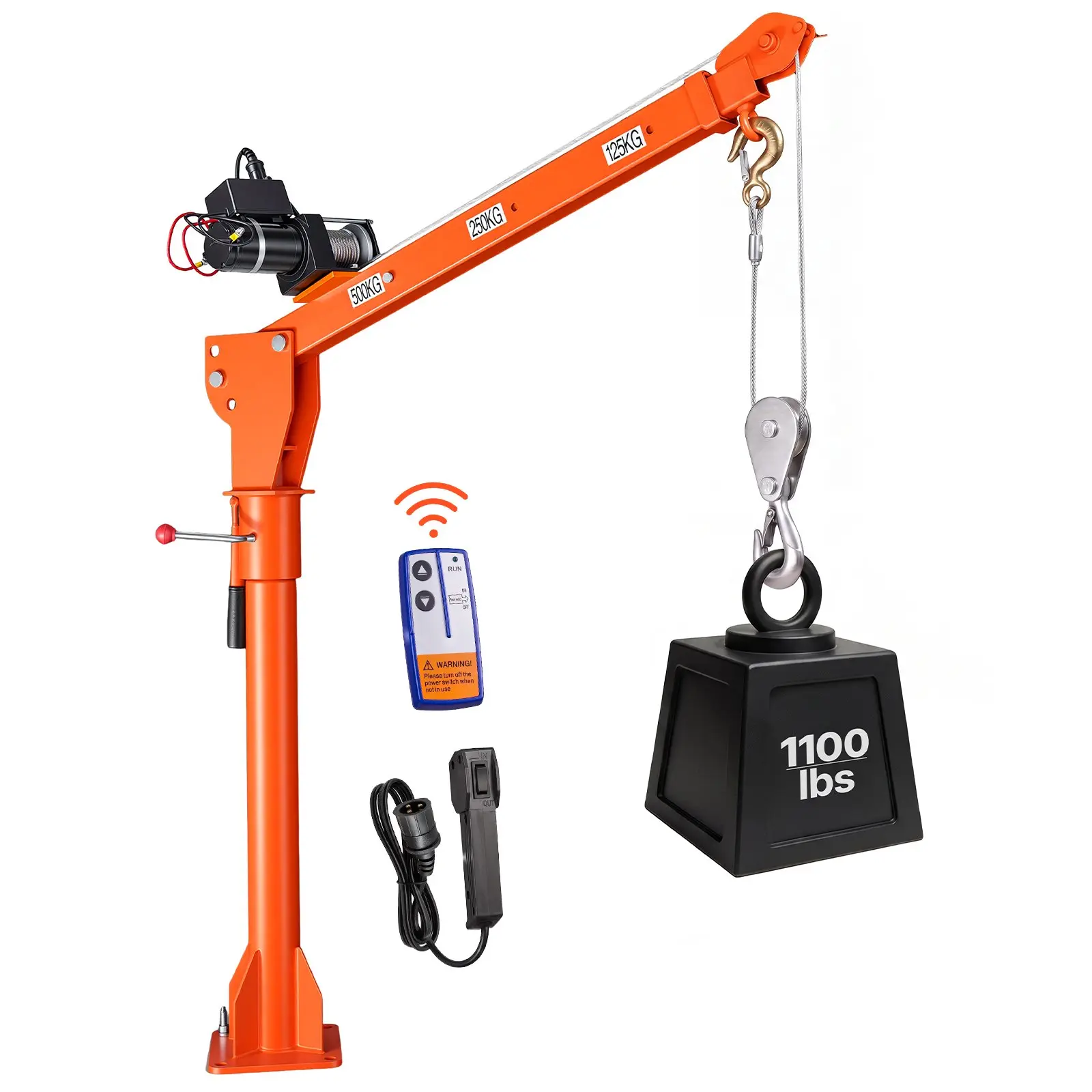 VEVOR Electric Truck Crane, 1100 lbs Pickup Bed Jib with 12V 3000 lbs Electric Winch, 360-degree Rotation Telescopic Boom, Premium Galvanized Steel, Foldable, Dual-mode Lifting, Cargo Positioning, Heavy-duty Material Handling, 65.35 x 8.27 x 50.79 in
