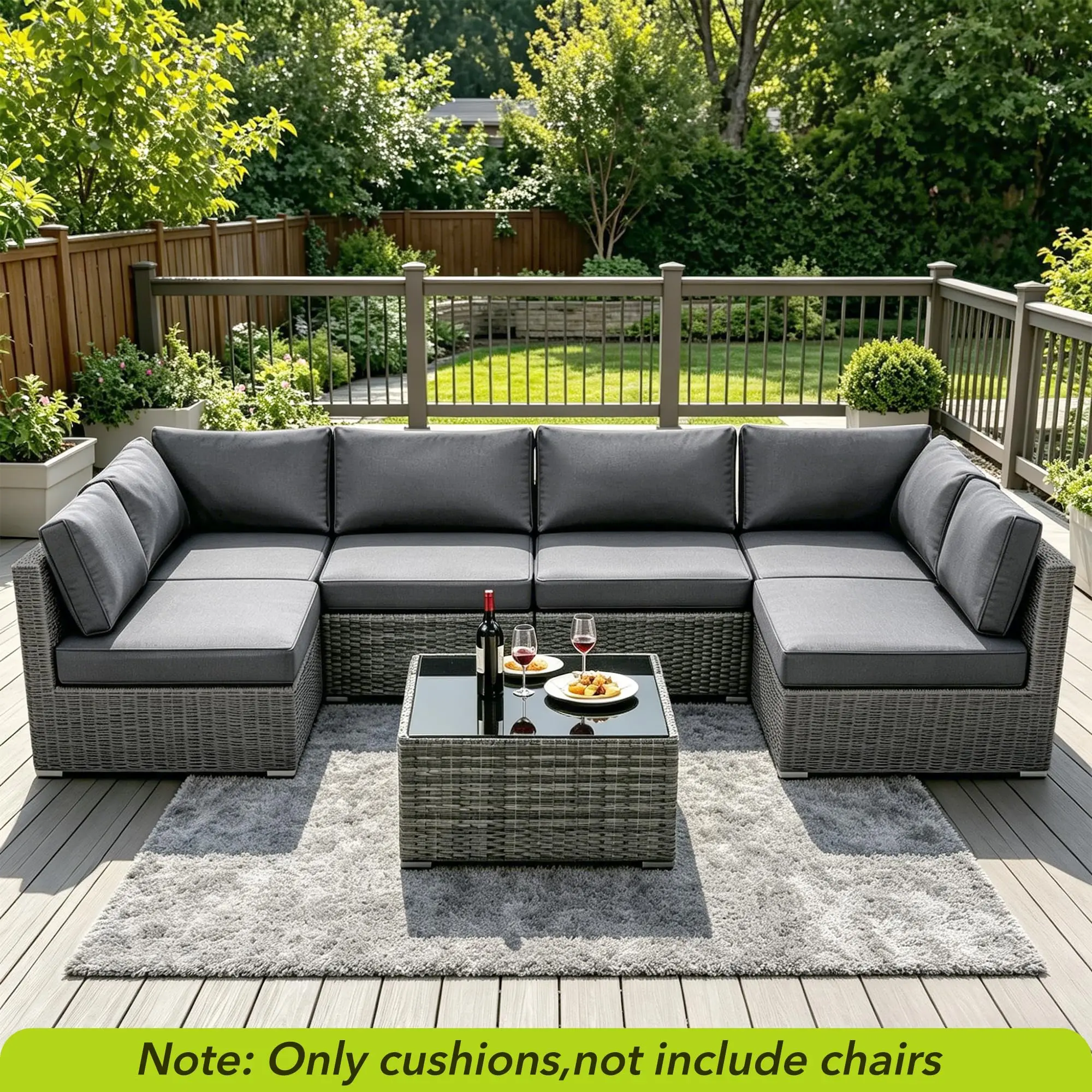 Waterproof & Fade Resistant Patio Sofa Cushion Set – 14-Piece Replacement Cushions for 6-Seat Outdoor Sectional – Deep Seat, Non-Slip, Comfortable, Ideal for Patio Conversation Sets