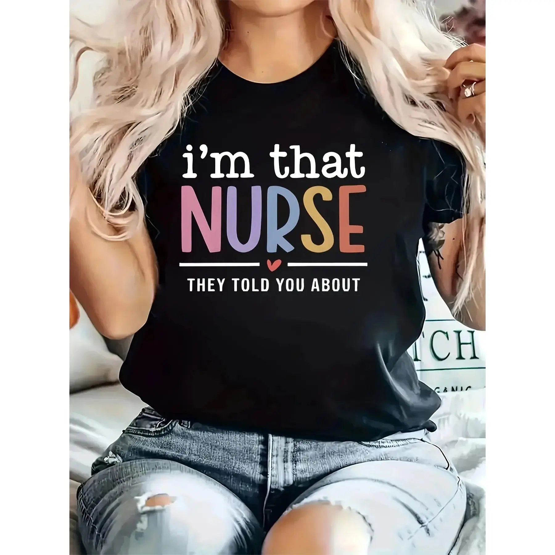 Women's "I'm The Nurse" Graphic Tee, Casual Streetwear Short Sleeve Top for Nurses in 100% Premium Cotton, Shortsleeve, Tshirt, Round Neck, Unisex Sizing, All Seasons.