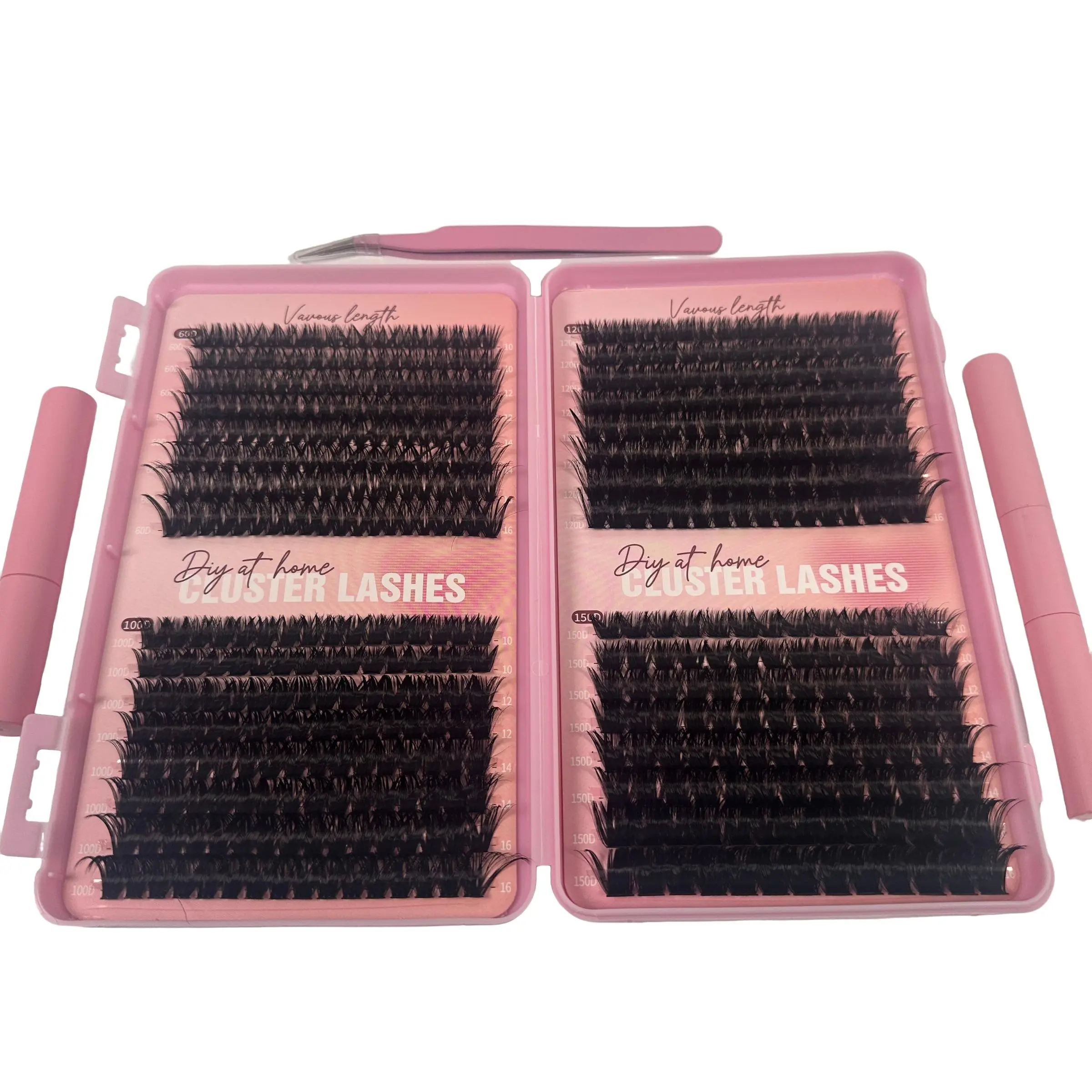 60D-150D Pink Lash Book Large Capacity Self-Adhesive Pop On Lashes Hot Melt Cluster Lashes DIY Eyelash Clusters DIY Self-Grafting Lash Extensions