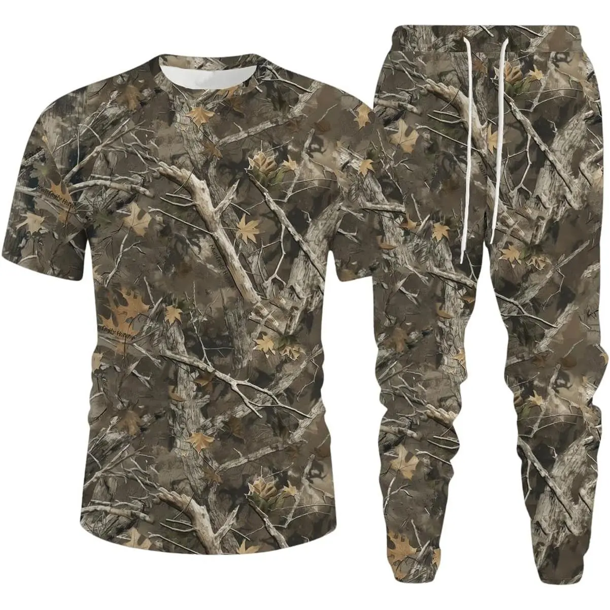 Men's Comfy Camo Print Casual 2-Piece Menswear Suit - Short-Sleeve T-Shirt, Jogger Pants, Outdoor-Ready Soft Fabric, Camouflage