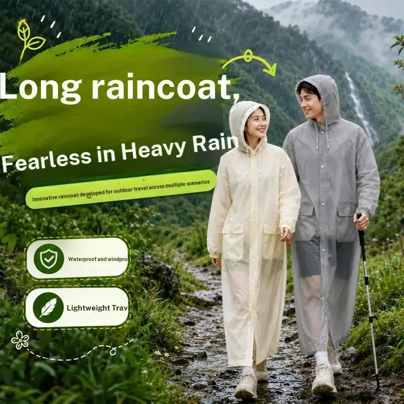 Long raincoat, thickened and wear-resistant, suitable for outdoor hiking, rainproof, outdoor waterproof, easy to store, unisex one-piece rain poncho