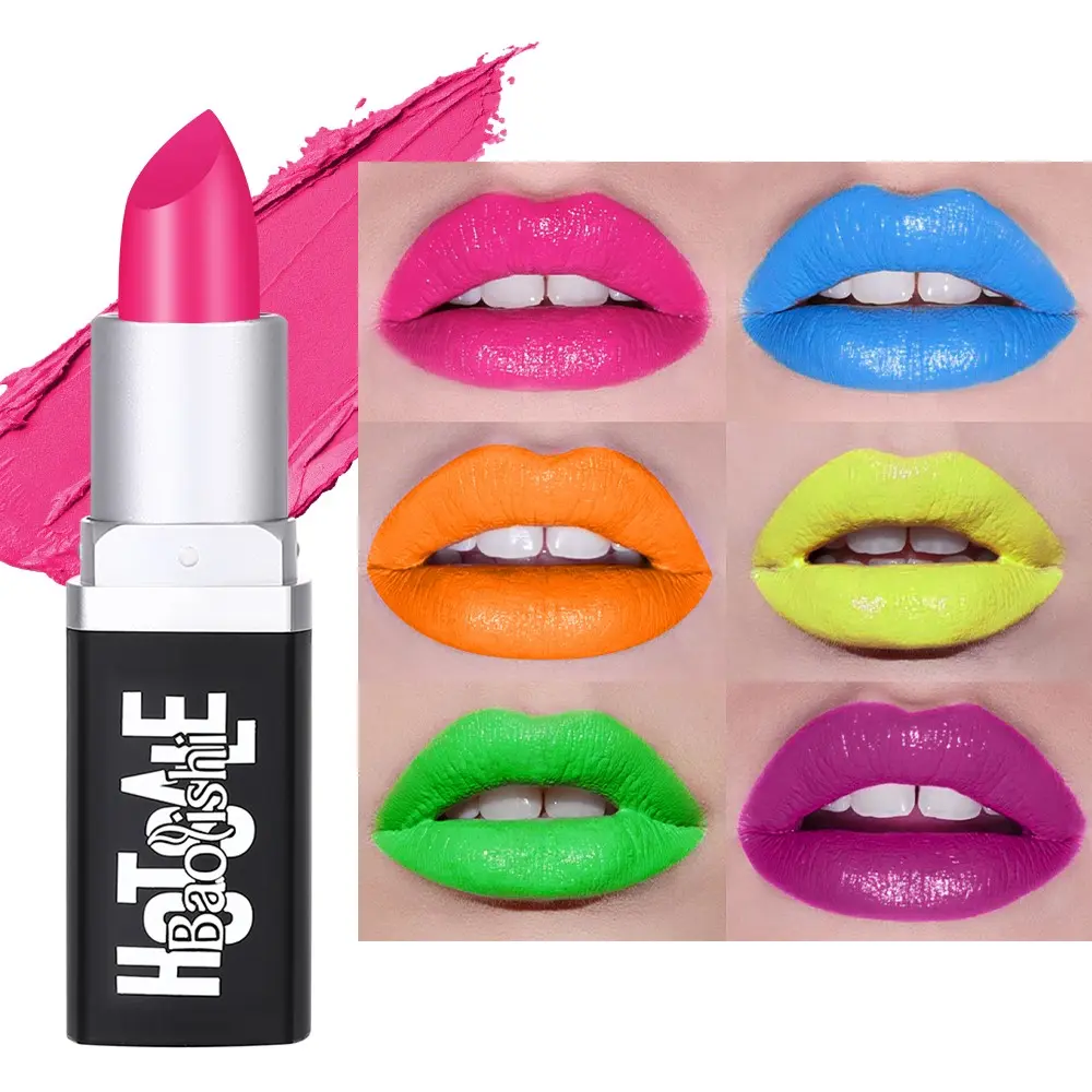 Punk Matte Lipstick Set, 6 Colors Including Fluorescent, Blue, Grape, Rose, Perfect for Halloween and Cosplay, Cosmetic