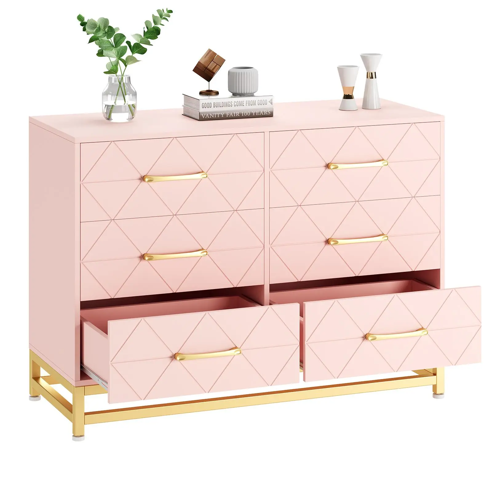 6-Drawer Modern Wood Dresser for Bedroom - Spacious Chest with Ample Storage - Ideal for Kids' Nursery, Closet - Pink