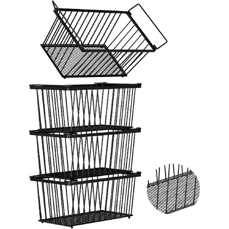 4-Pack Black Stackable Freezer Organizer Bins with Reinforced Leak-Proof Base, Deep Storage Containers for 7 Cu.FT Small Chest Freezer, Pantry Refrigerator Kitchen Accessories, Fits Small Freezer