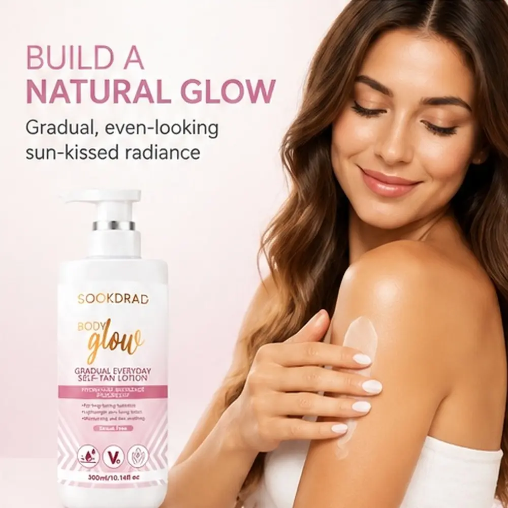 gradual everyday self-tan lotion, vitamin E, long-lasting hydration, moisturising, skin soothing, streak free, lightweight, body, daily use, 300ml/10.14fl oz