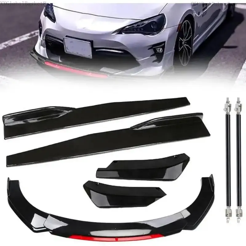 Bumper Lip Bumper Spoiler Side Skirt Extensions for Wide Cars, Sturdy Air Dam Front Bumper Lip Body Kit Replacement Automotive Vehicles Sedans Glossy Black RedXXGlobalBasket8CC41PeakPulse Gear