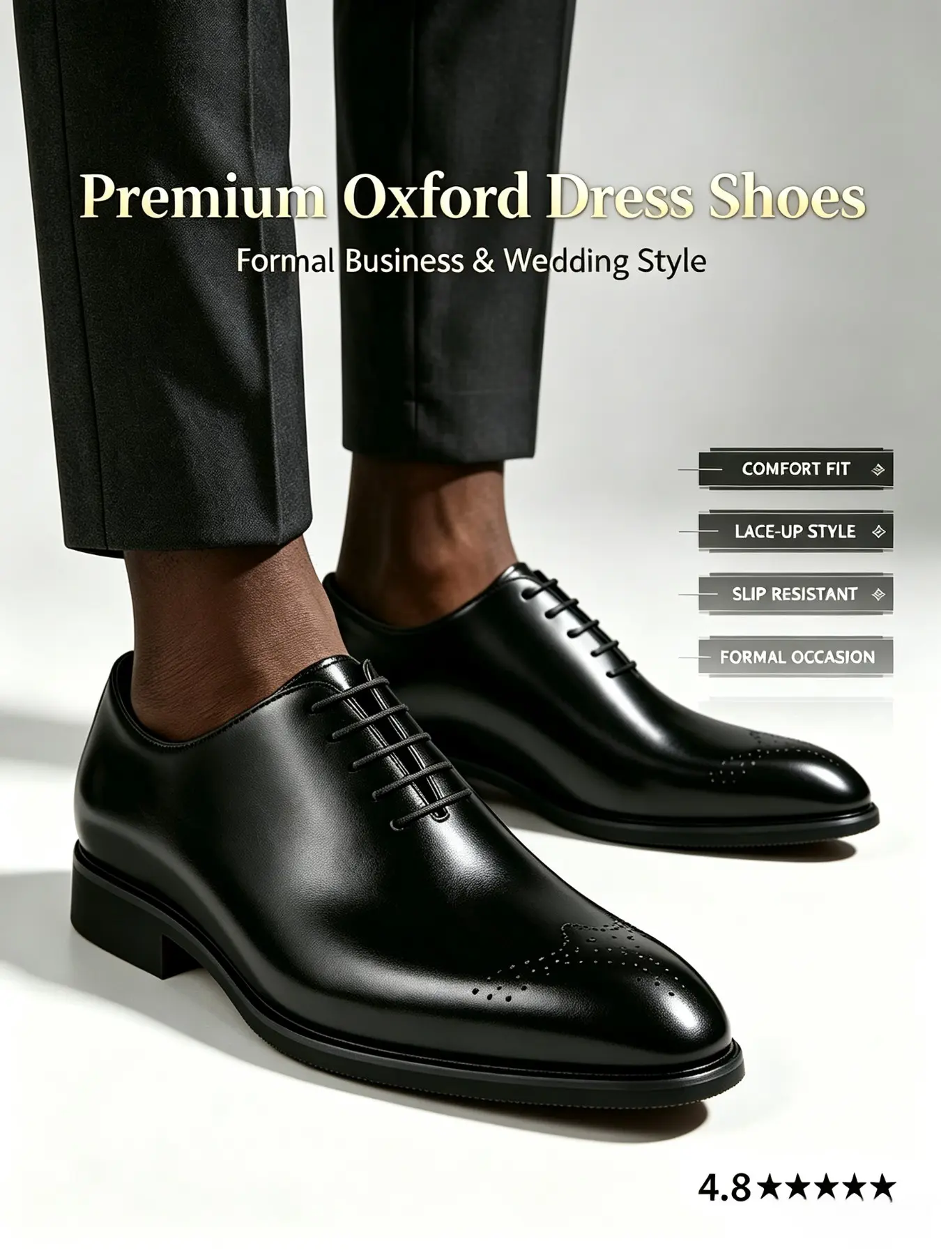 Men's Formal Shoes with Rubber Sole, Business Fashion Party Shoes, British Brogue Oxford, Pointed Toe Lace-Up, Spring & Fall