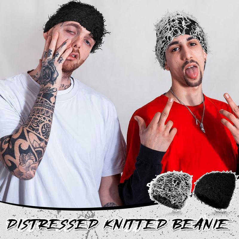 2026 New Arrival Distressed Knitted Fuzzy Beanie – Thick Warm Unisex Winter Hat for Outdoor Daily Wear, TikTokShopBlackFriday Christmas