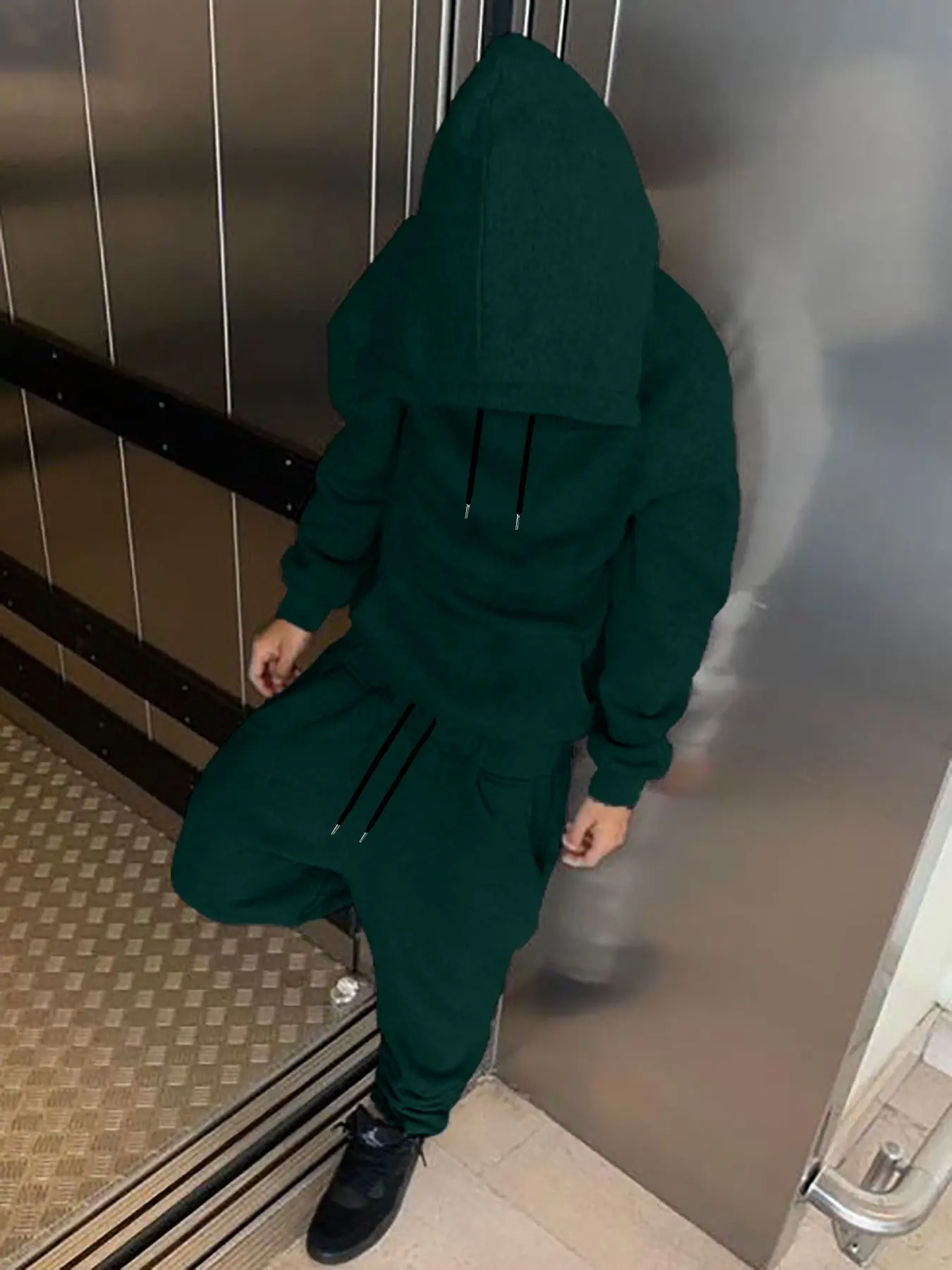 Men's Street Style Outfit Sweatshirt Set, Long Sleeve Hooded Top and Pants, Comfortable Fitted Design, All-Season Casual