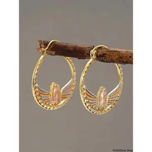 Triple Tone Virgin Mary Wing Hoop Earrings - 2026 Guadalupe Religious Design, Gold-Silver-Rose Gold Statement Jewelry for Everyday & Special Occasions