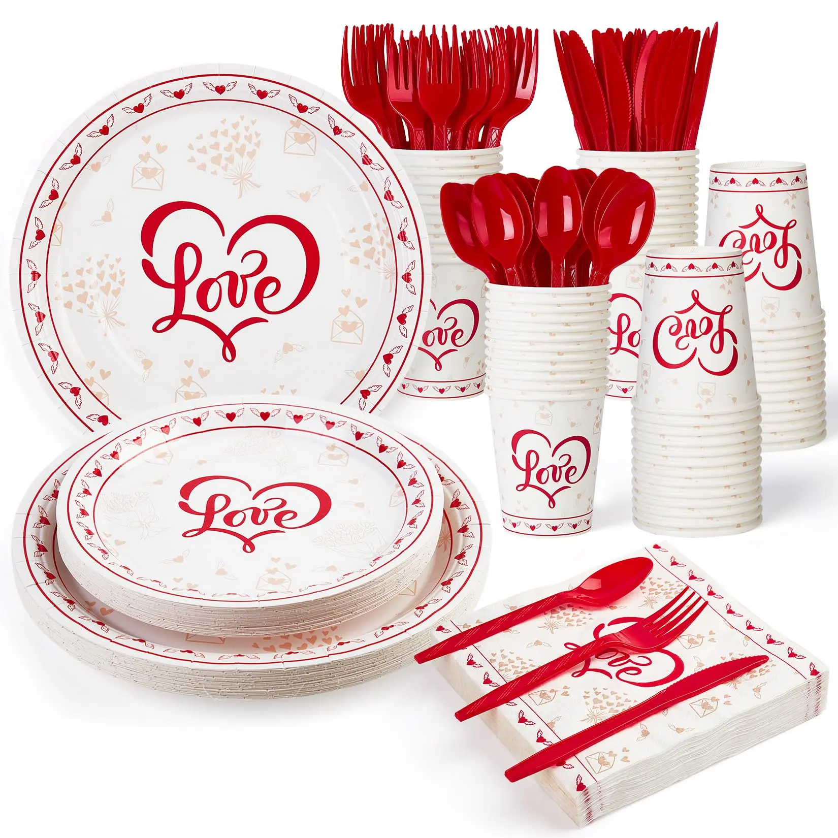 GARVEE215 Pcs Disposable Tableware Sets for Halloween, Christmas, and Valentine's Day, Includes Plates, Cups, Napkins, and Themed Decorations, Serves 25, Perfect for Seasonal Parties and Celebrations