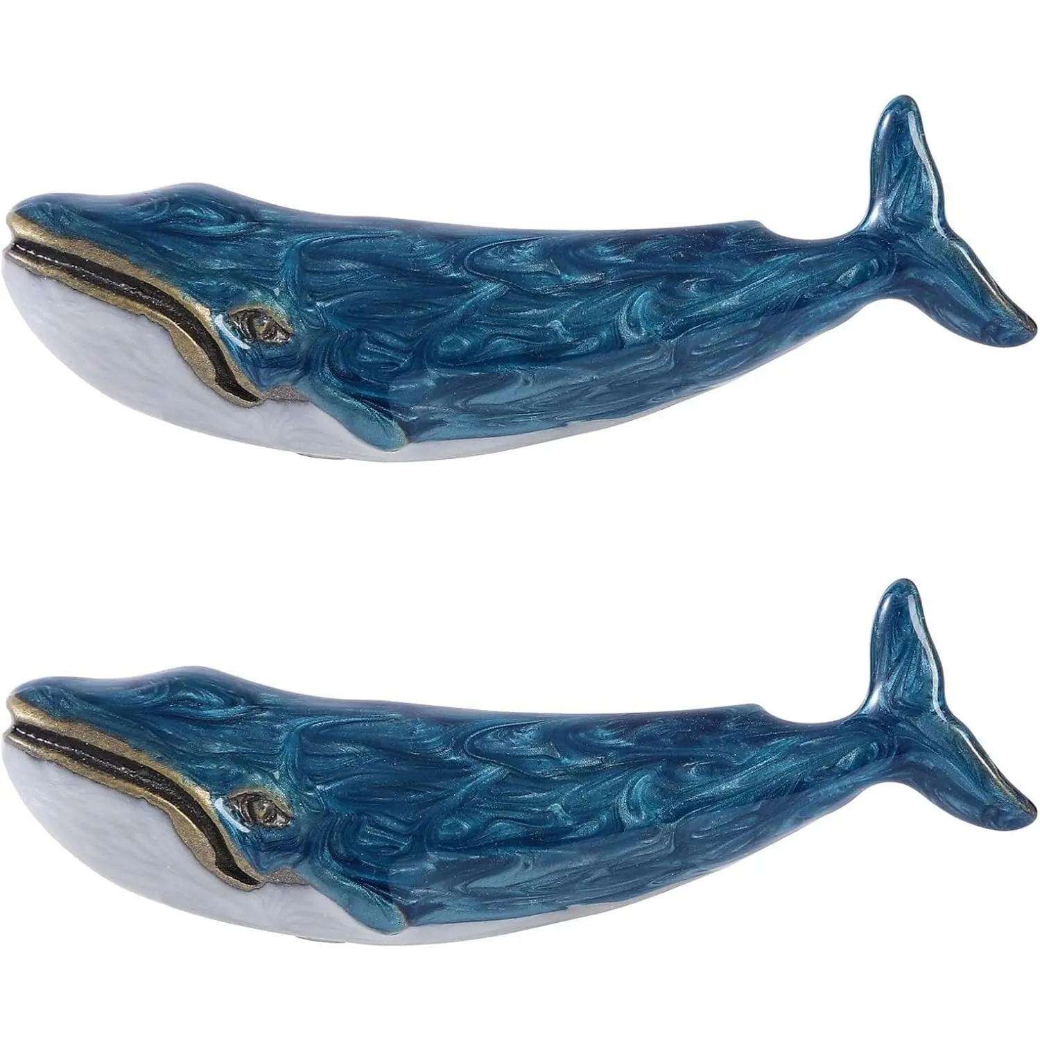 Set of 2  Metal Cabinet Knob Dresser Drawer Pulls with Blue Whale Shape, Distressed Occean Style Closet Handles, Antique Door Knobs with Mounting Screws - Blue