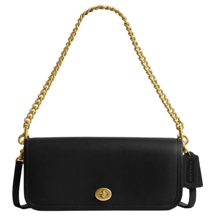 COACH Dinky 26 Leather Crossbody Bag for Women, Flap Closure, Medium Size, Black
