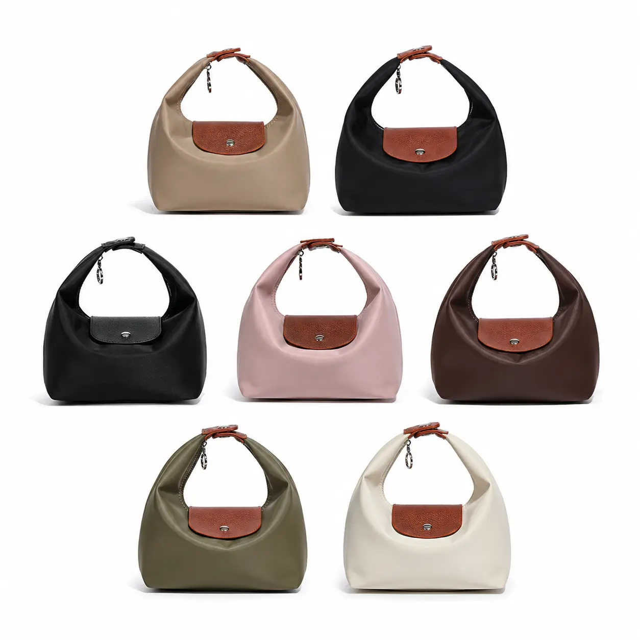 Women's Colorblock Nylon Dumpling Hobo Bag - Nylon Fabric, 3-Way Strap Top Handle, Casual Crossbody Bag for Casual Wear, Crossbody Bags For Women