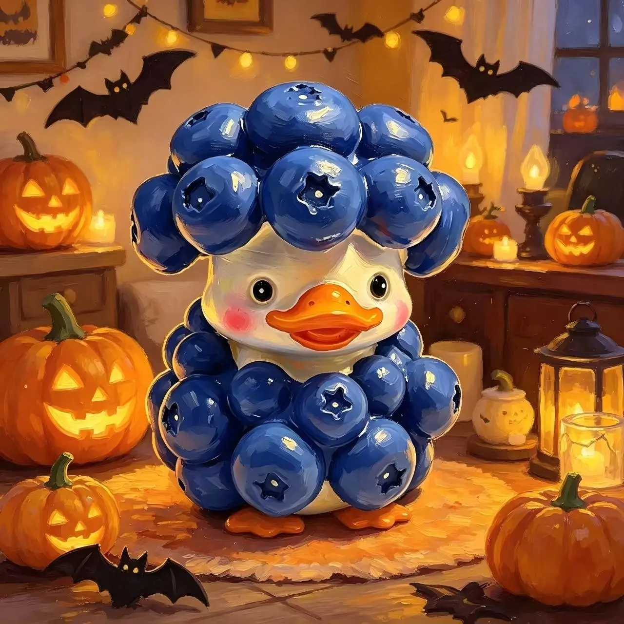 Fun Blueberry Duck Ornament, Military Theme Resin Decor, Home Bedroom Living Room Decoration, Christmas Halloween Gift