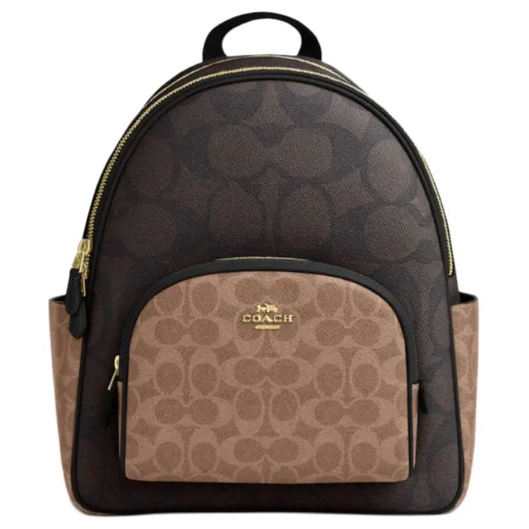 COACH Court 28 Crossbody Backpack for Women – Two-Tone Walnut and Tan Faux Leather