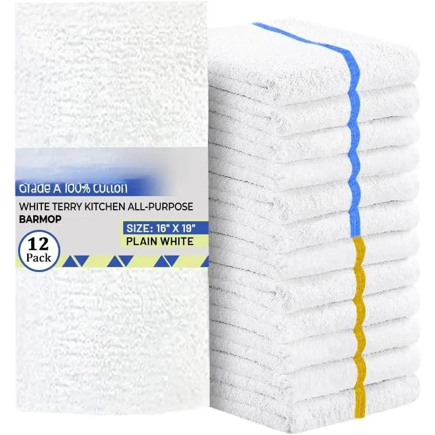- Bar Mops Towels, 12 Pack   , Size 16x19 Highly Absorbent and Multi-Purpose Cleaning Rags - Terry Towels for  and Kitchen Machine Washable bar mops (12)