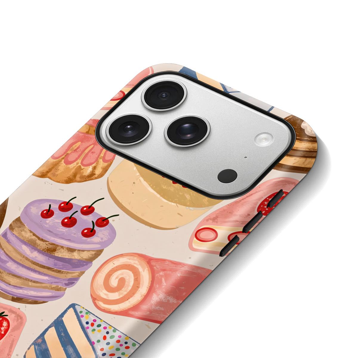 Hand-drawn Cake Pattern Design Cute Phone Case 2 in 1 Case for iPhone 17 Pro Max/16 Pro Max /15Pro Max 15/14/13/12 & Samsung S26 /S25Ultra Trendy ins Style