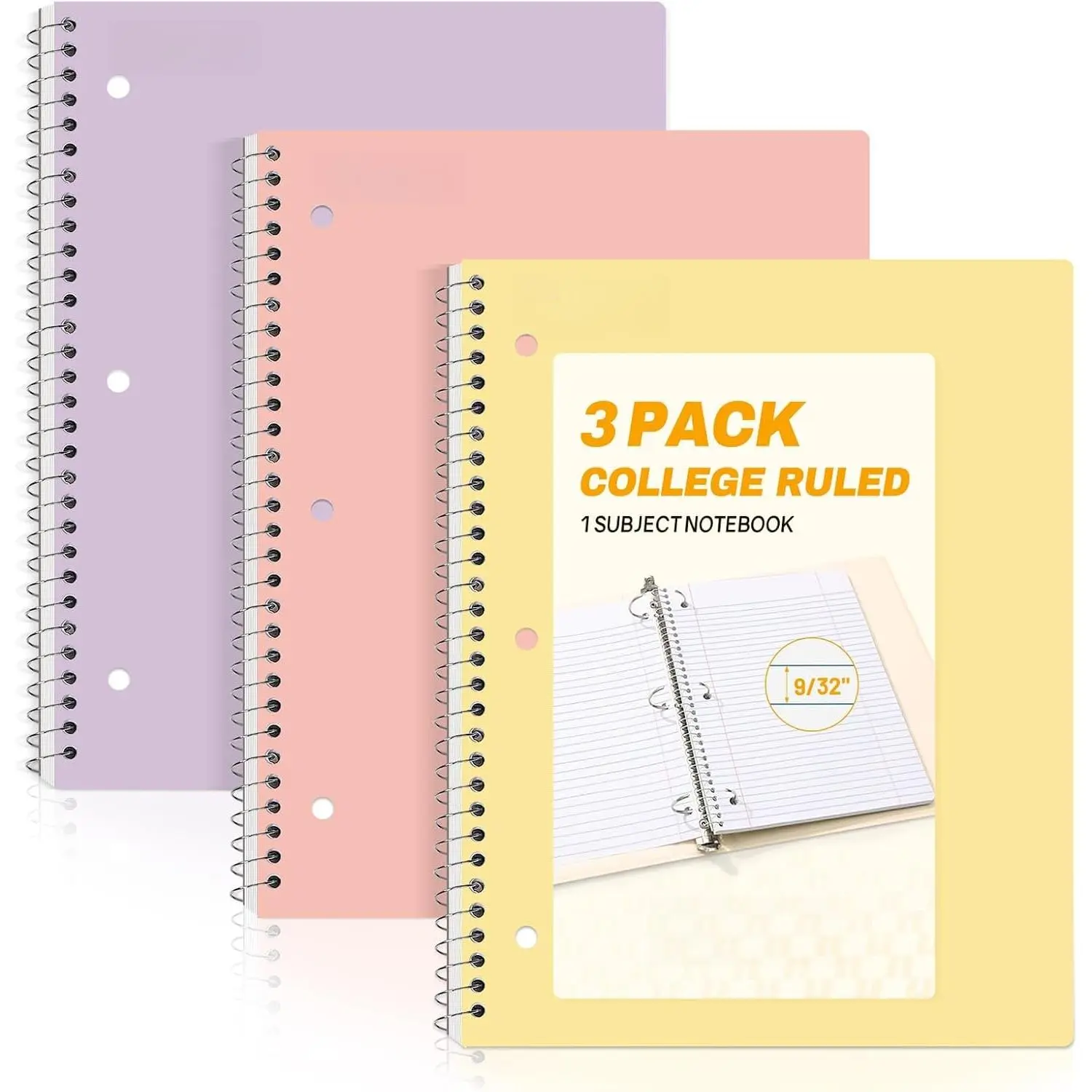 Spiral Notebooks, 3 Pack, 1-Subject, College Ruled Paper, 8" x 10-1/2", 70 Sheets per Notebook, Pastel Colors Spiral Notebooks for School