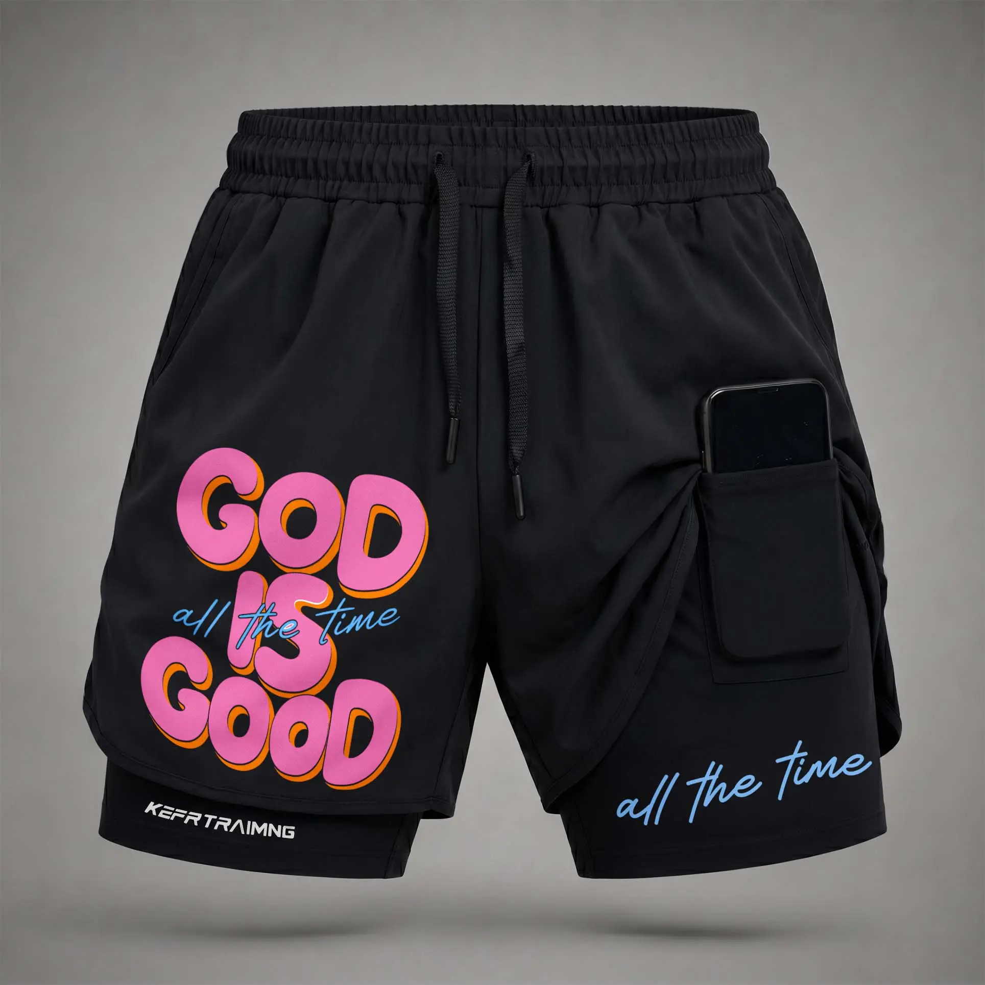 Men’s"God Is Good Graphic Print 2-in-1 Athletic Shorts, Built-in Compression Liner, Secure Inner Phone Pocket, Elastic Drawstring Waist, Quick-Dry Gym Running Training Shorts for Summer Daily Wear