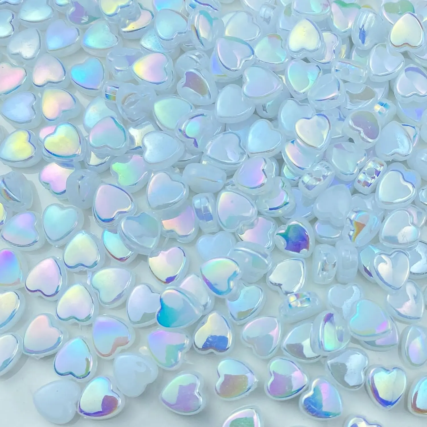 400 count  Heart Shape Beads AB Colors Heart Pony Spacer Beads for  Making DIY Bracelet Earring Necklace Key Chains(White)